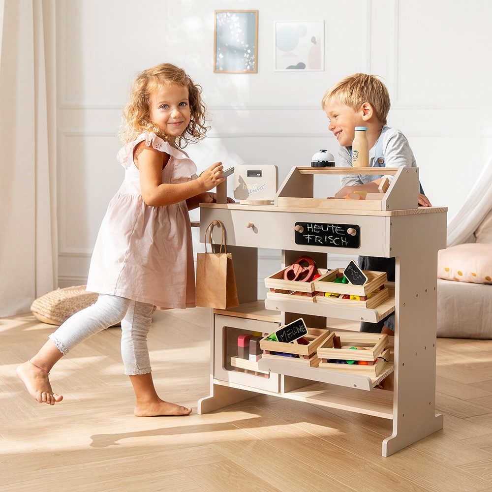 howa Kaufladen, aus Holz natur, beige inklusive 40 teiligem Kaufladenzubehör