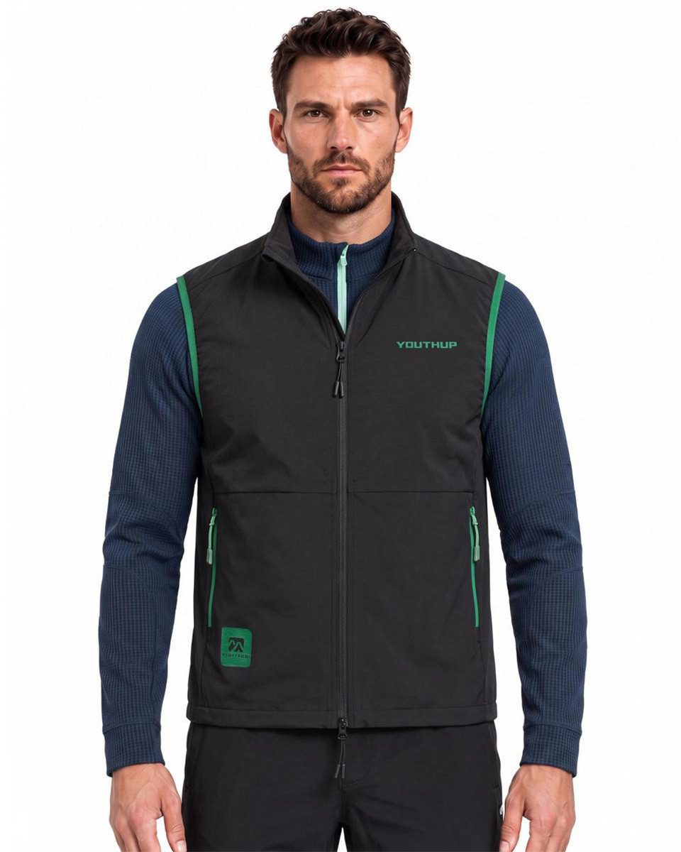 YOUTHUP Softshellweste Herren Slim Fit Outdoorweste mit Zwei-Wege-Reißverschluss