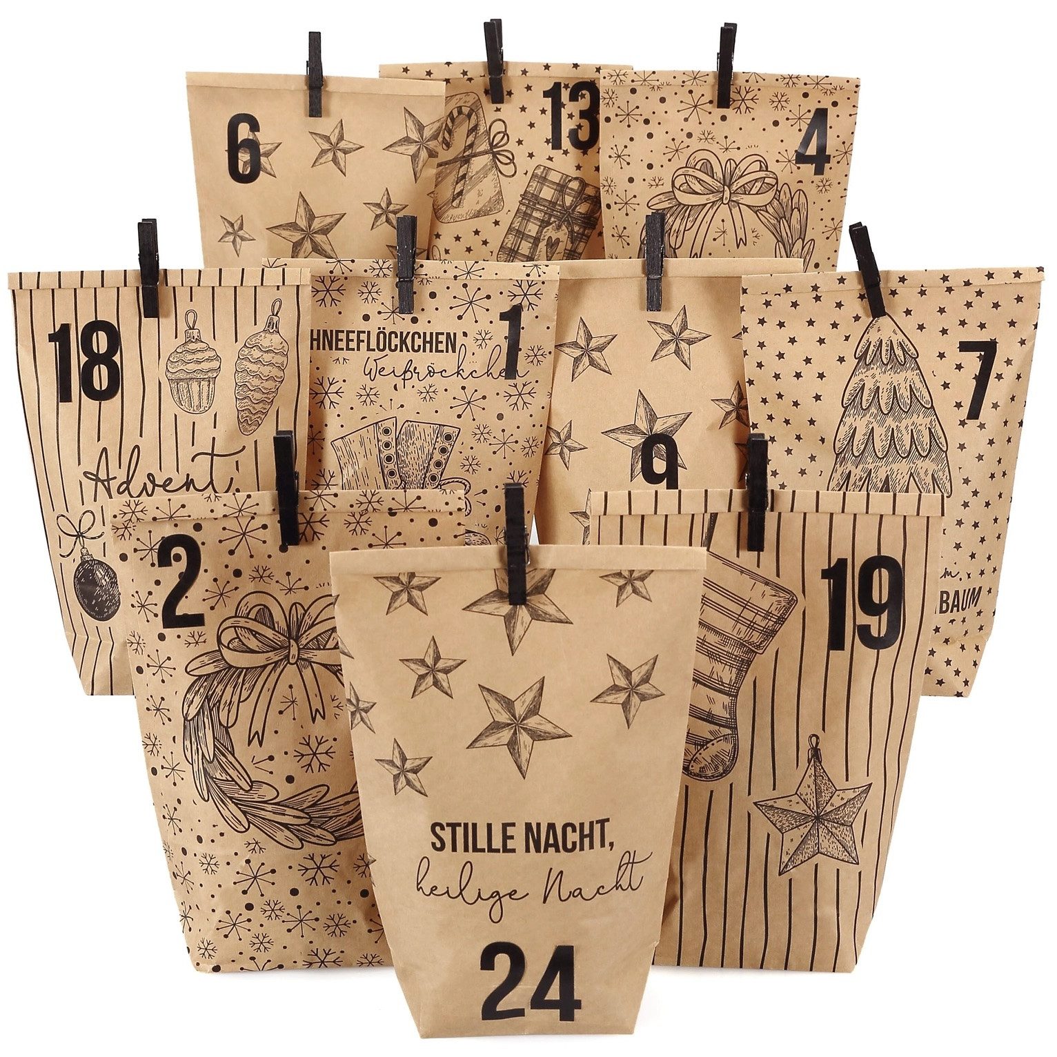 LK Trend & Style DIY-Adventskalender Kreativer Bastelspaß oder edle Express-Verpackung:, „2-in-1 Set: Adventskalender / edle Weihnachts-Geschenktüten nutzbar“