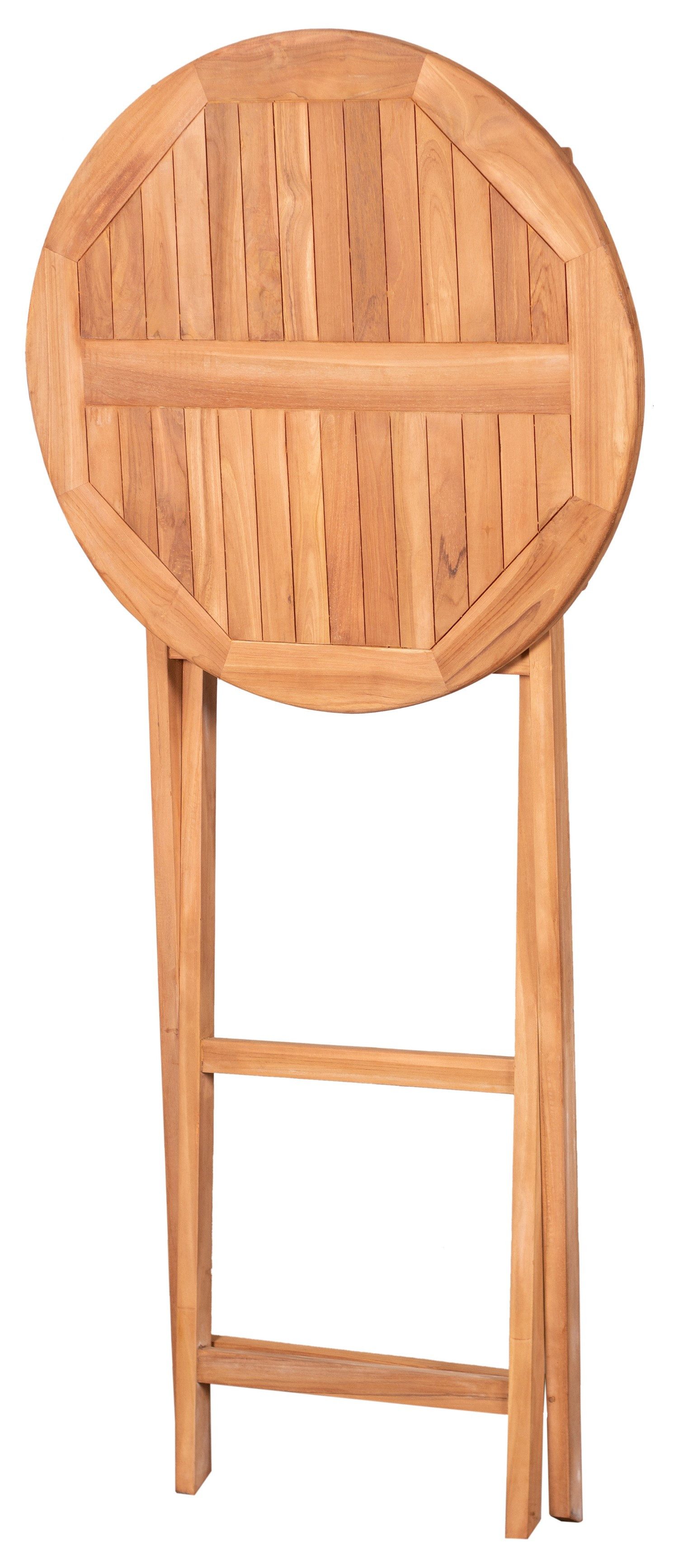 deVries Gartentisch deVries Teakholz Stehtisch Woodie Ø 80 cm - rund, massives Teakholz - rustikaler Charakter - gekreuztes Gestell