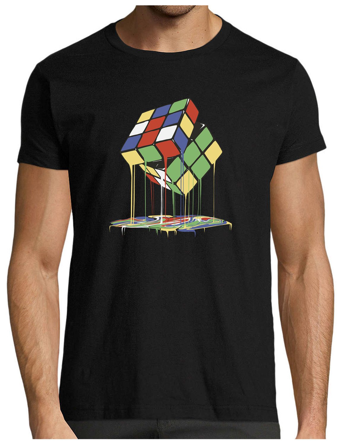 T-Shirt Herren Print Shirt - Zerlaufender Zauberwürfel
