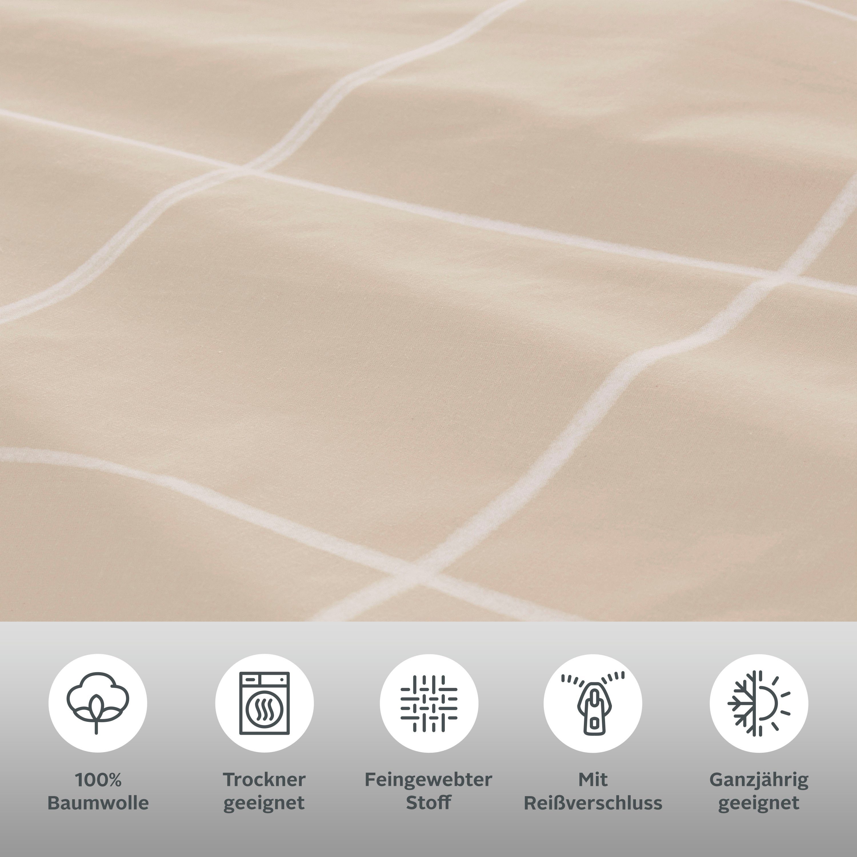 OTTO home Bettwäsche Nature, Renforcé, 2 teilig, Bettwäsche in unregelmäßigem Karo-Muster