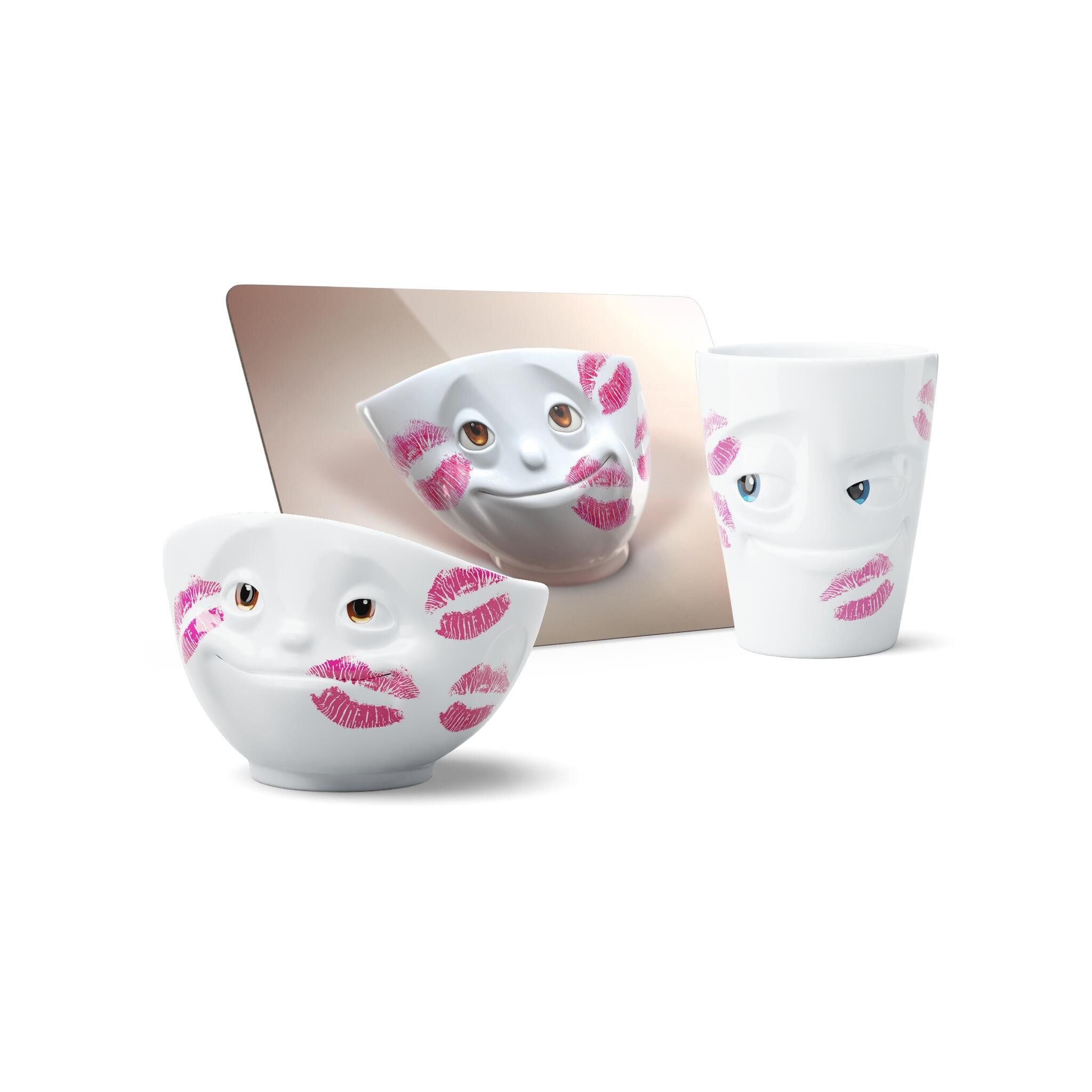 FIFTYEIGHT PRODUCTS Kombiservice Valentinstag Set Geküsst 3-tlg. Movie Edition, Porzellan + Resopal, Valentinstag-Set, Geschenk