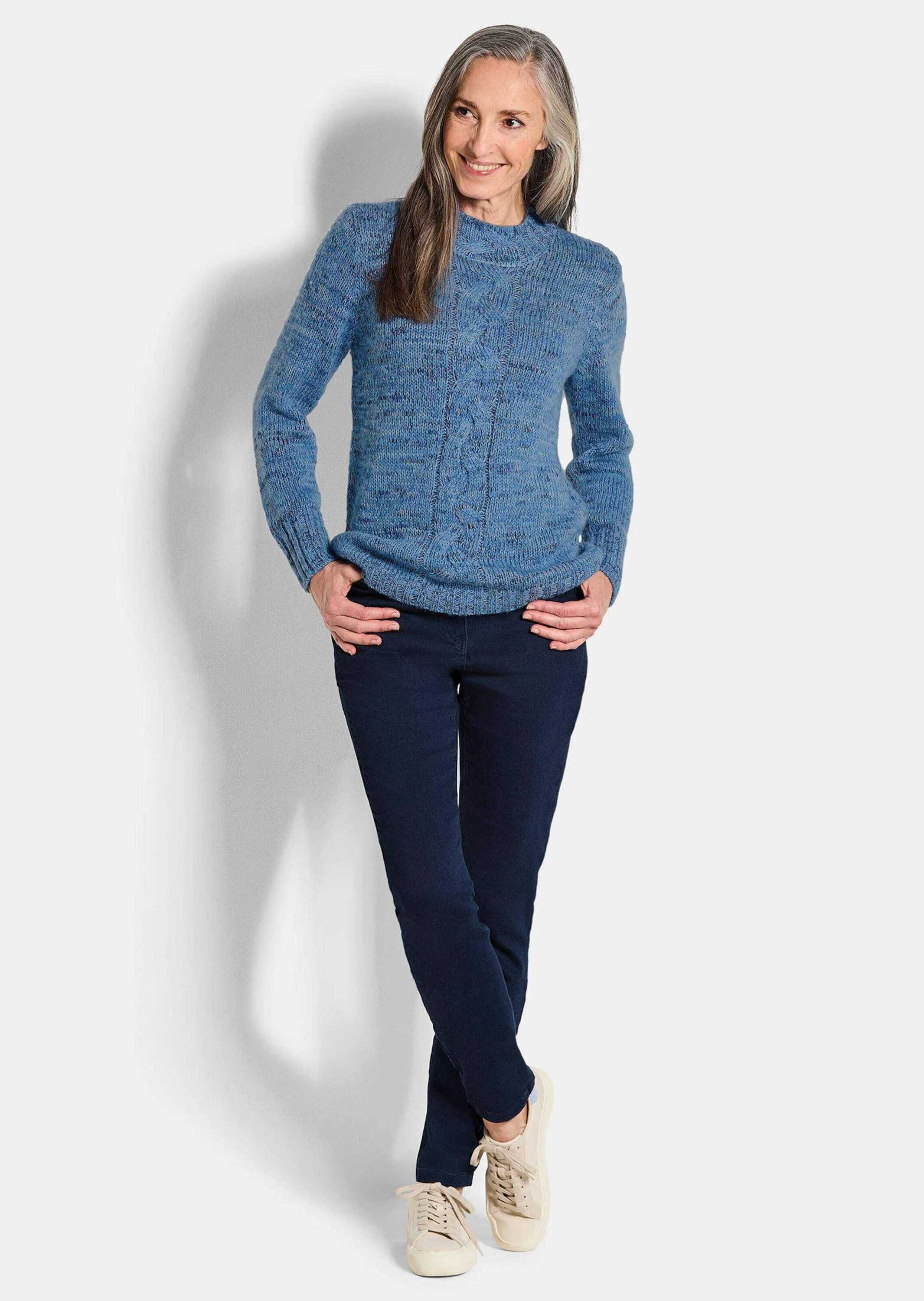 GOLDNER Strickpullover Hüftlanger Langarm Pullover, Zopfstrick Melange Fein günstig online kaufen