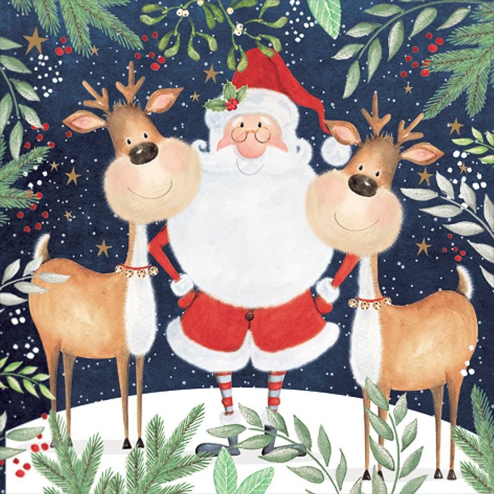 Linoows Papierserviette 20 Servietten Weihnachten Weihnachtsmann & lustige Rentiere, Motiv Weihnachten Weihnachtsmann & lustige Rentiere