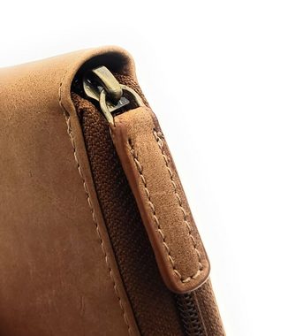 JOCKEY CLUB Geldbörse echt Leder Damen Reißverschluss-Portemonnaie mit RFID Schutz, tolles vintage Rindleder in cognac braun