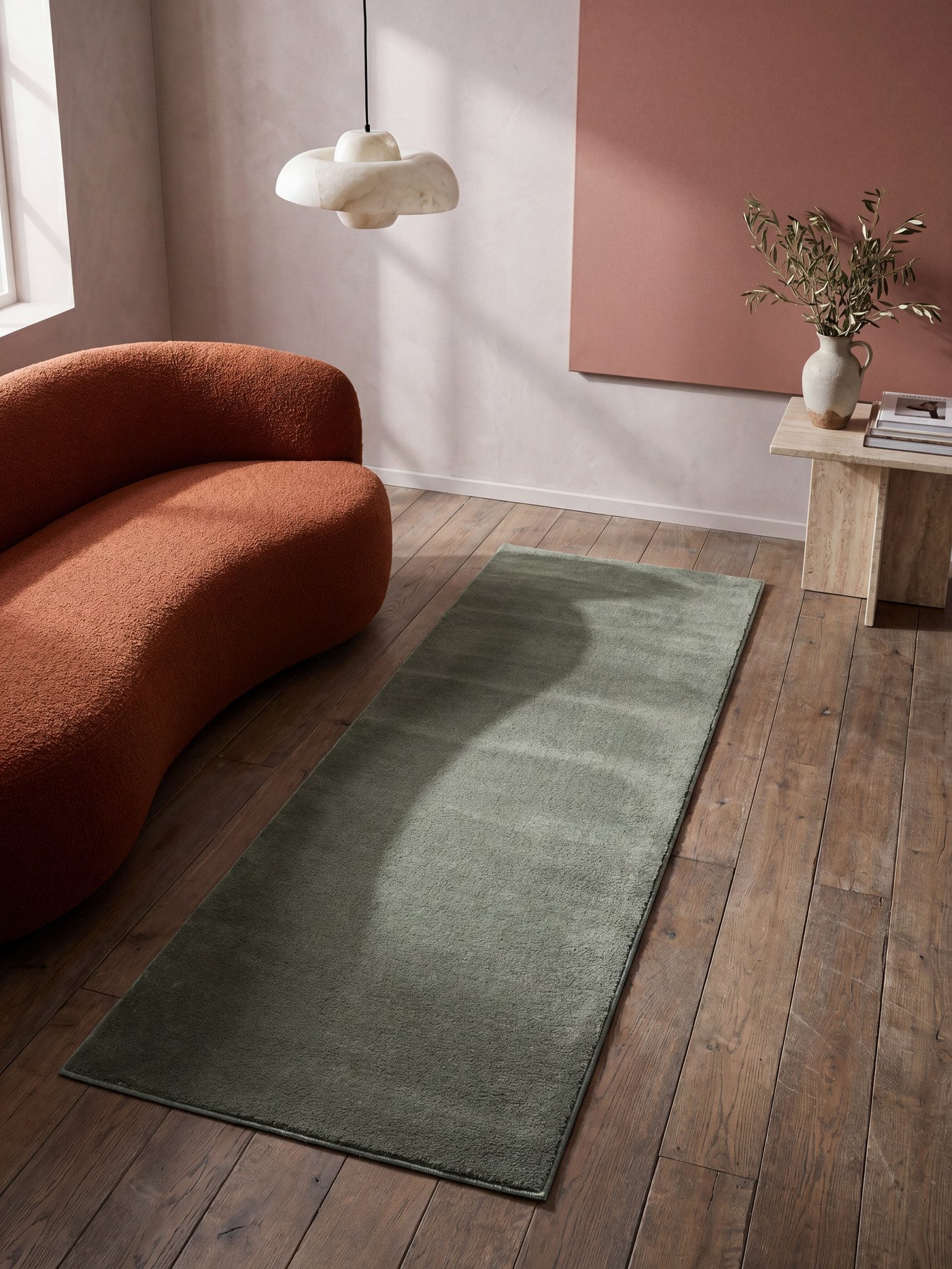 KADIMA DESIGN Teppich ALDAN Teppichläufer Waldgrün 60x110 Uni Polyester Antirutsch, Läufer, Höhe: 18 mm, Trittschalldämmend, Strapazierfähig, Pflegeleicht, Farb – Bild 2 von 5
