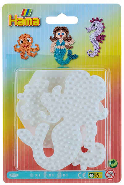 Hama Perlen Bügelperlen Hama Blister mit 3 Stiftplatten (Sechseck, Seepferdchen, Meerjungfrau)