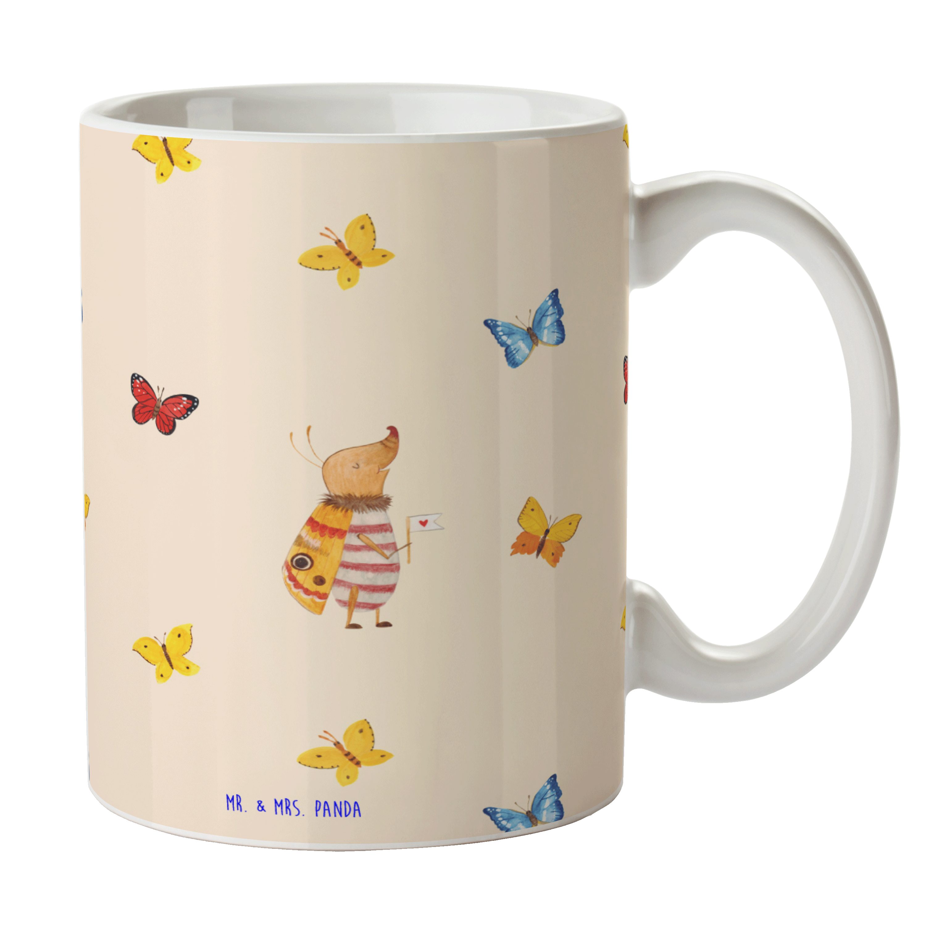 Mr. & Mrs. Panda Tasse Nachtfalter mit Fähnchen - Gelb - Geschenk, süß, Tasse Sprüche, Küche, Keramik