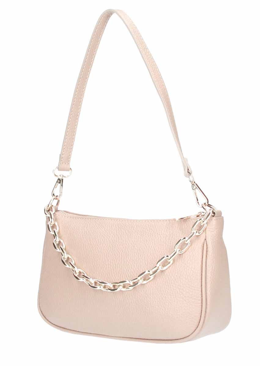 ITALYSHOP24 Schultertasche Made in Italy DAMEN LEDER TASCHE Pochette mit Kette CrossOver City Bag, Handtasche Umhängetasche Clutch Ledertasche Bodybag Schmucktasche