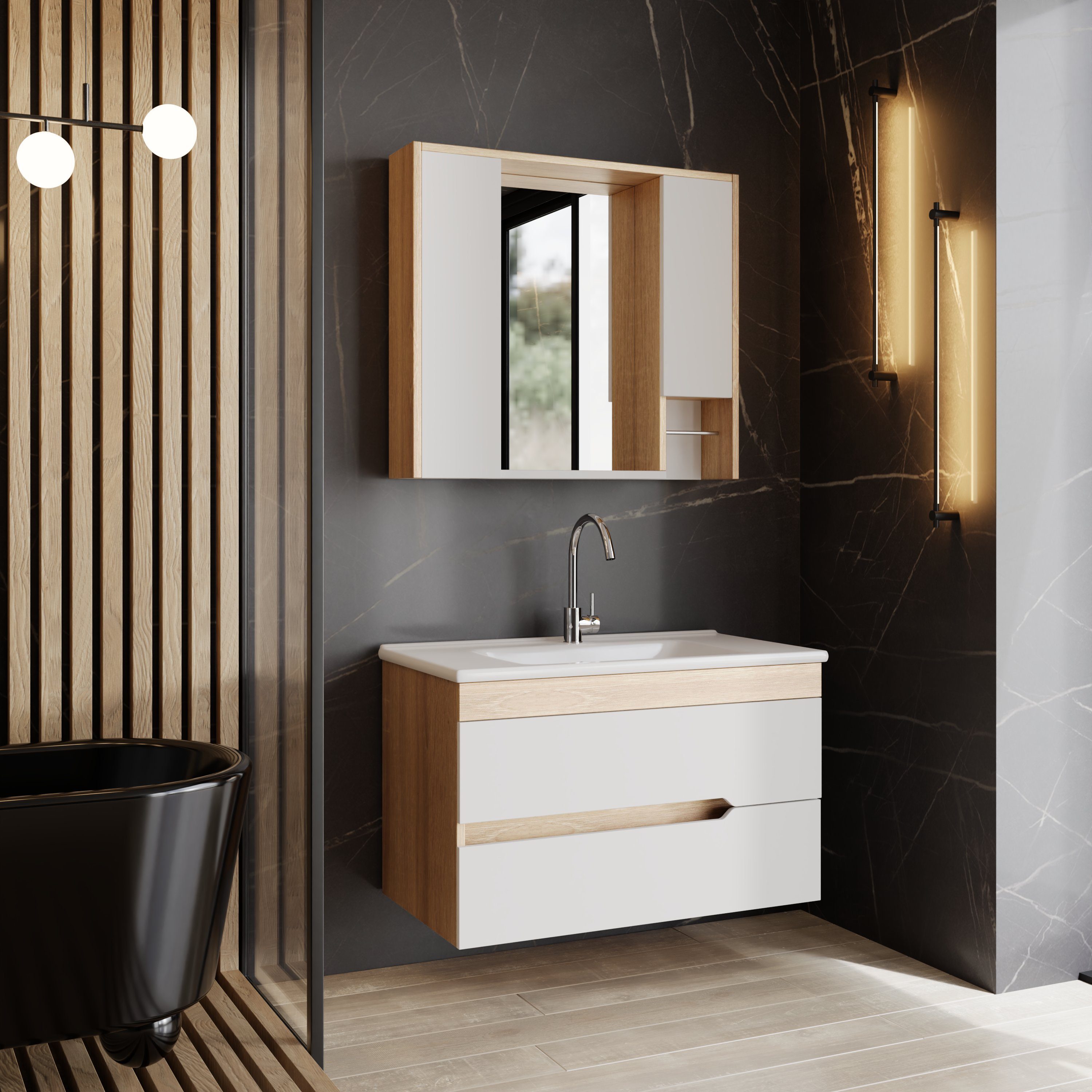 Karen Badmöbel-Set Badmöbel Set Marmara Weiß günstig online kaufen