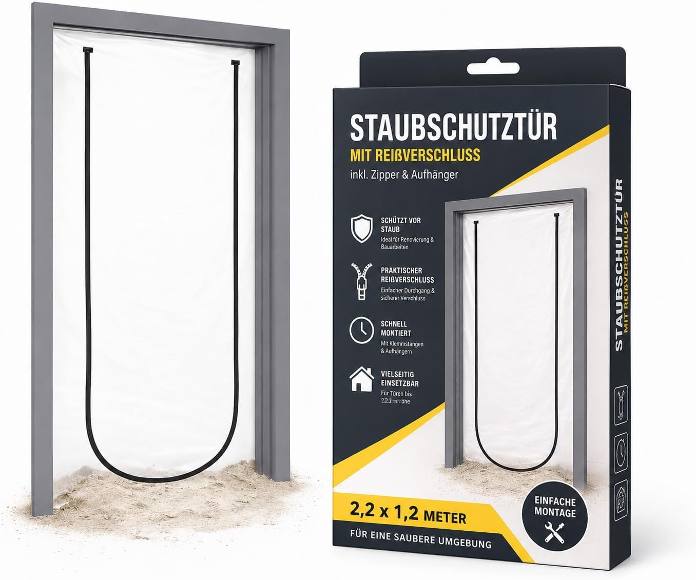TK Gruppe Staubschutztür Staubschutz-Folientür 110 × 220 cm mit Reißverschluss, Easy Comfort, (1-St)