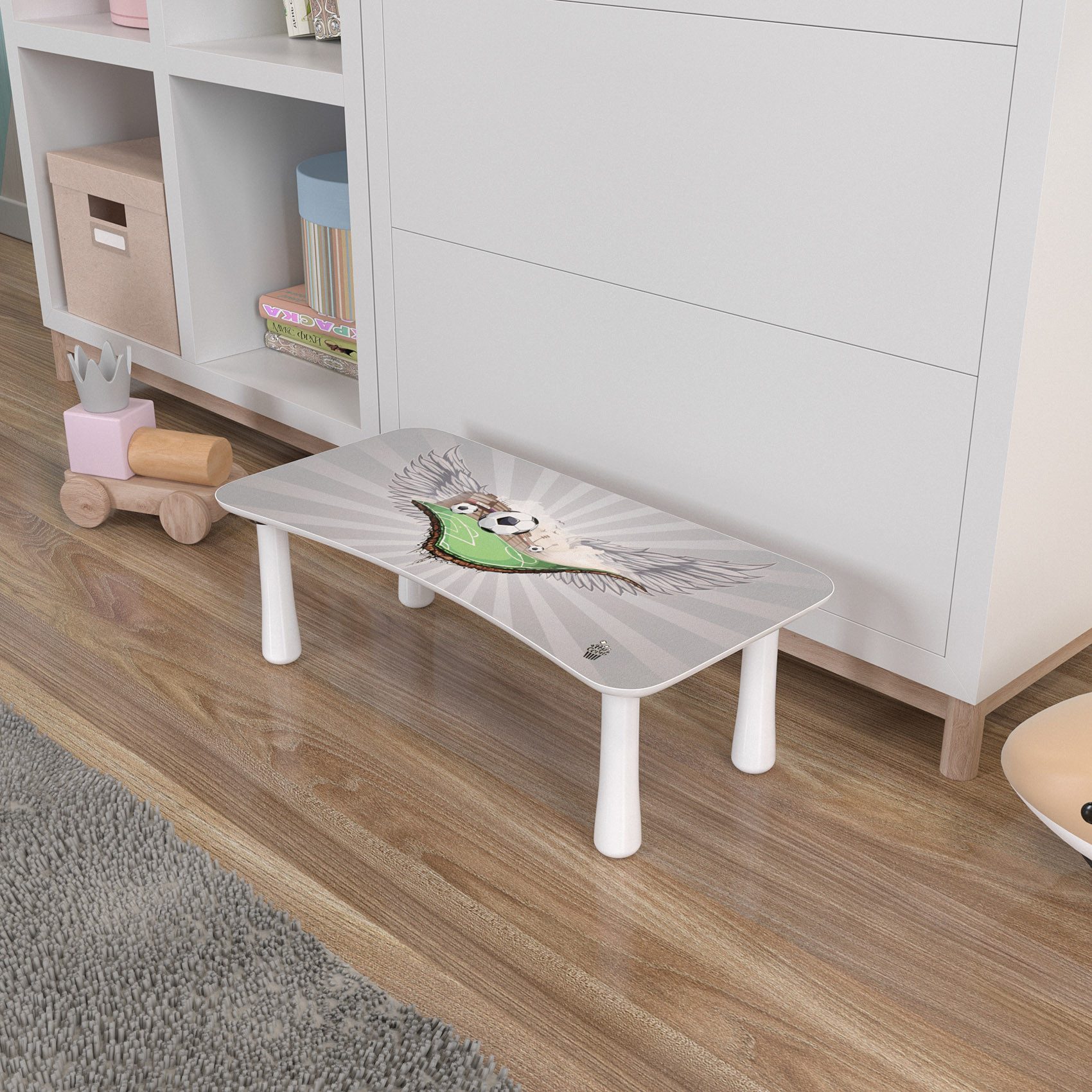 ANRO Tritthocker PopCorn Kindermöbel aus Holz mit Motiv (5 St), Spannendes Kindermotiv Football League Grau