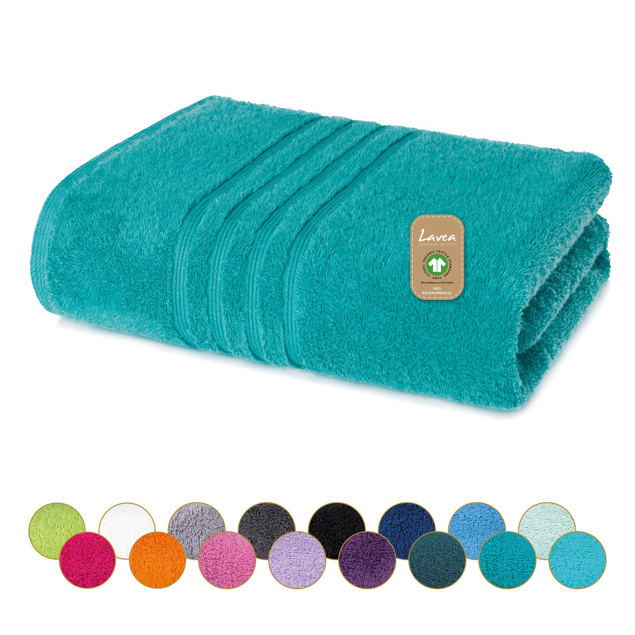 Lavea Badetuch Bali Duschtuch 100x150 cm Duschtuch 70x140 cm, Weiches Bio-Baumwollfrottee (1-St), pflegeleicht, GOTS-zertifiziert, extra saugstark mit 500g/m²