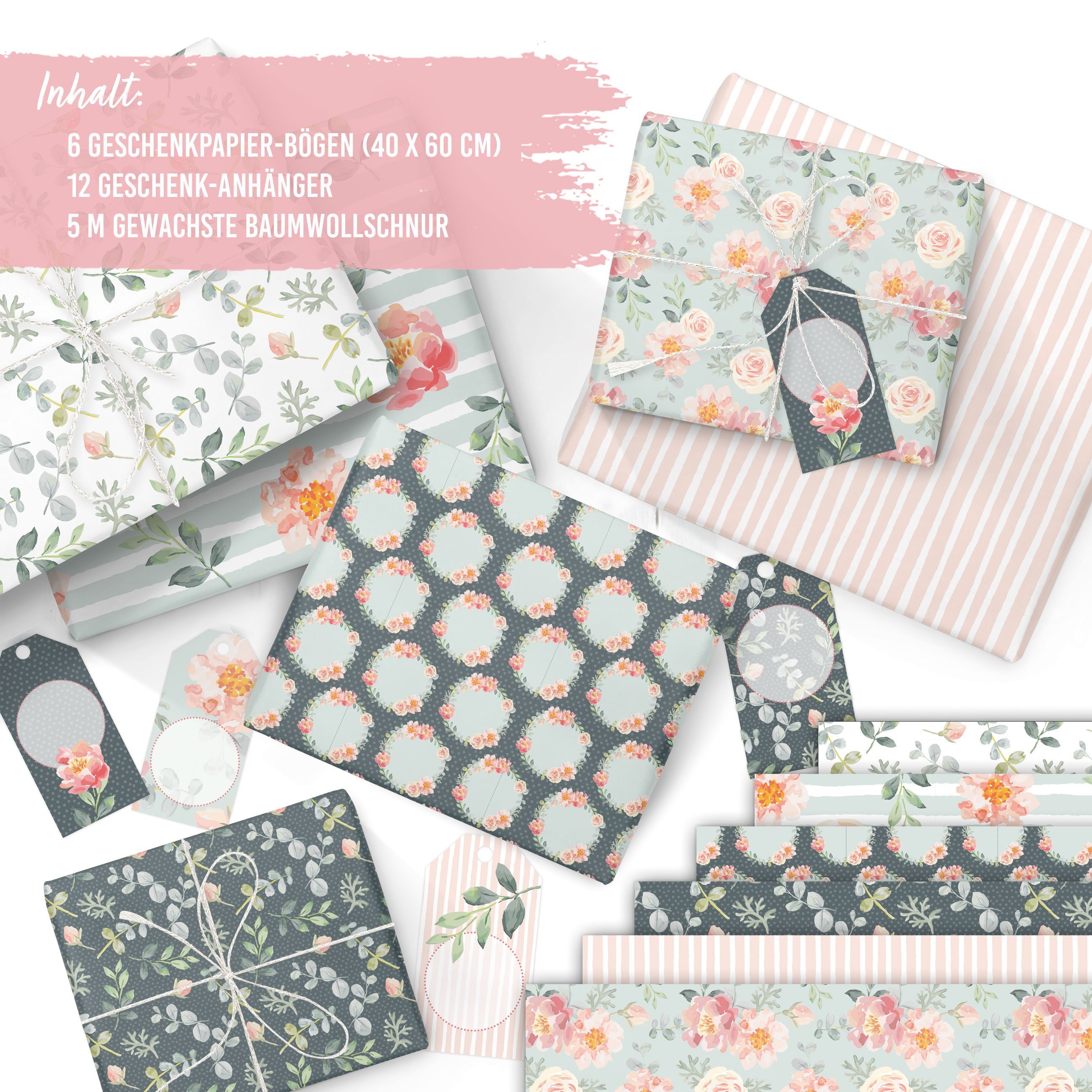 PAPIERDRACHEN Geschenkpapier Einzigartiges Geschenkpapier zum Muttertag - mit Etiketten