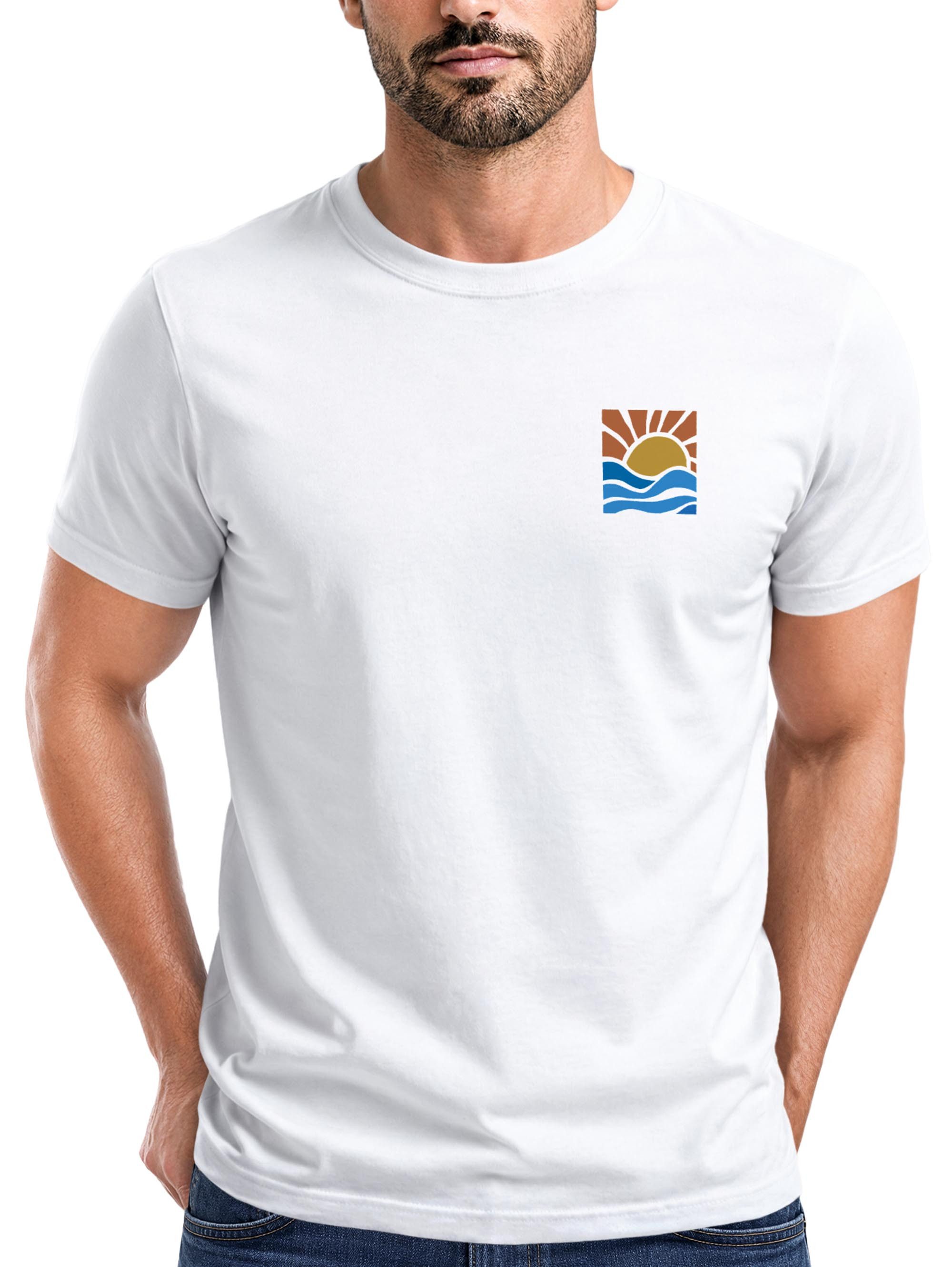 Neverless Print-Shirt Herren T-Shirt Logo Print Sommer Sonne Welle Strand Beach Style mit Print