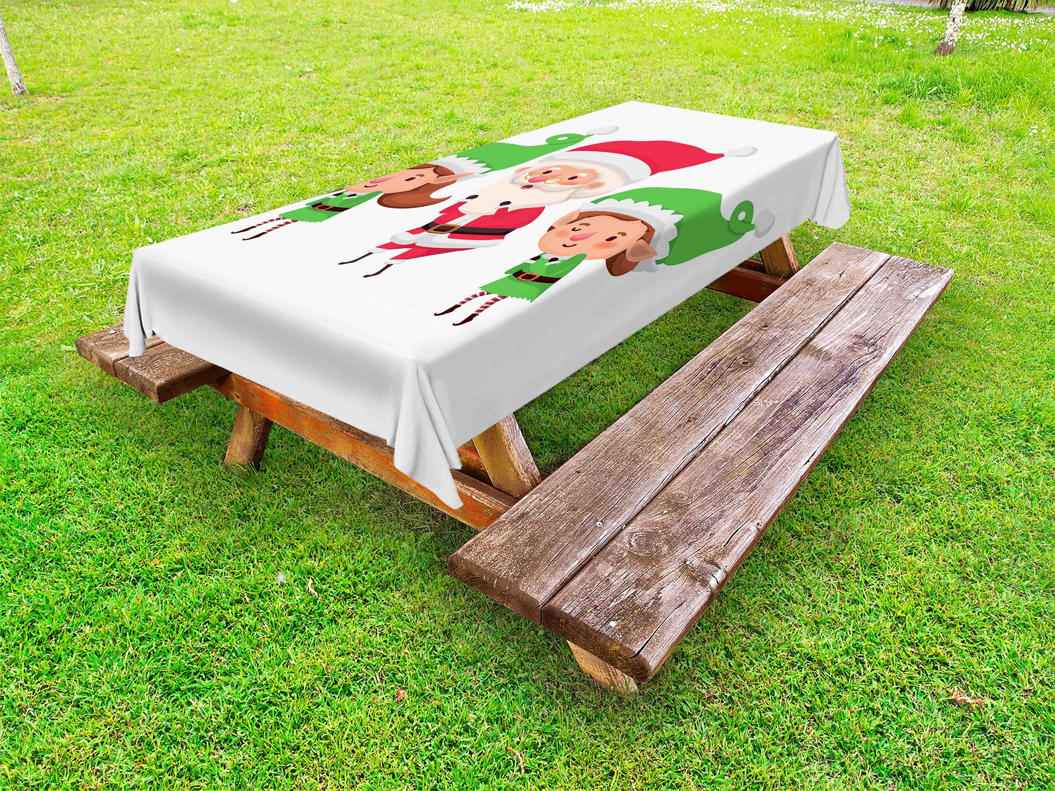 Abakuhaus Tischdecke dekorative waschbare Picknick-Tischdecke, Elf Junge Mädchen und Junge Weihnachtsmann