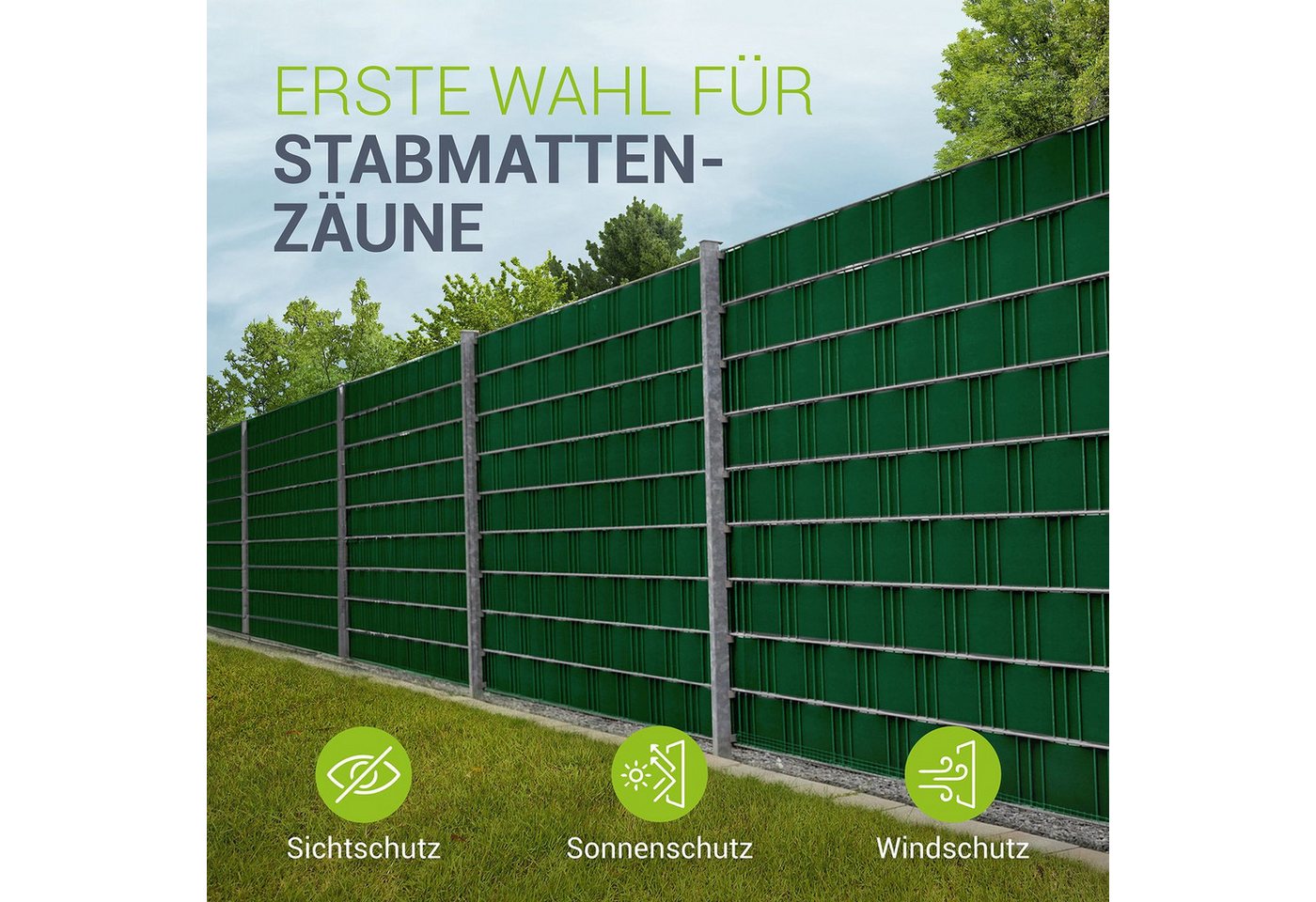 Thumbnail - Juskys Sichtschutzstreifen PVC Sichtschutzstreifen, Doppelstabmatten Zaun, 35m x 19 cm, inkl. Clips