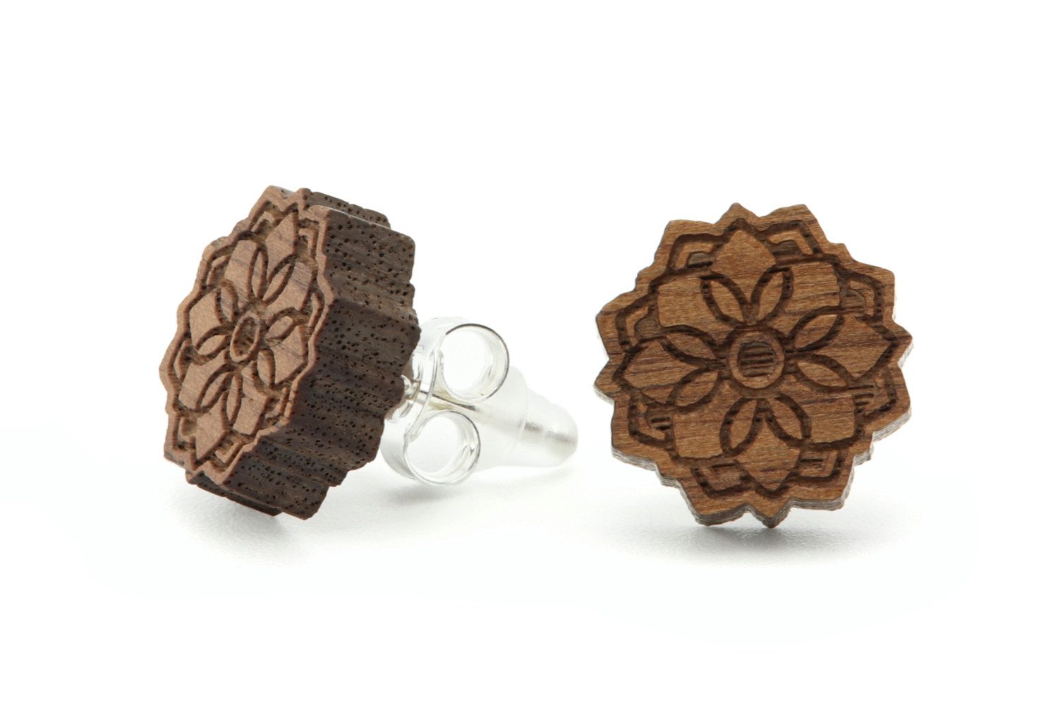 NaturSchatulle Paar Ohrstecker Mandala (Gravur Mandala, blumig, Holzschmuck günstig online kaufen