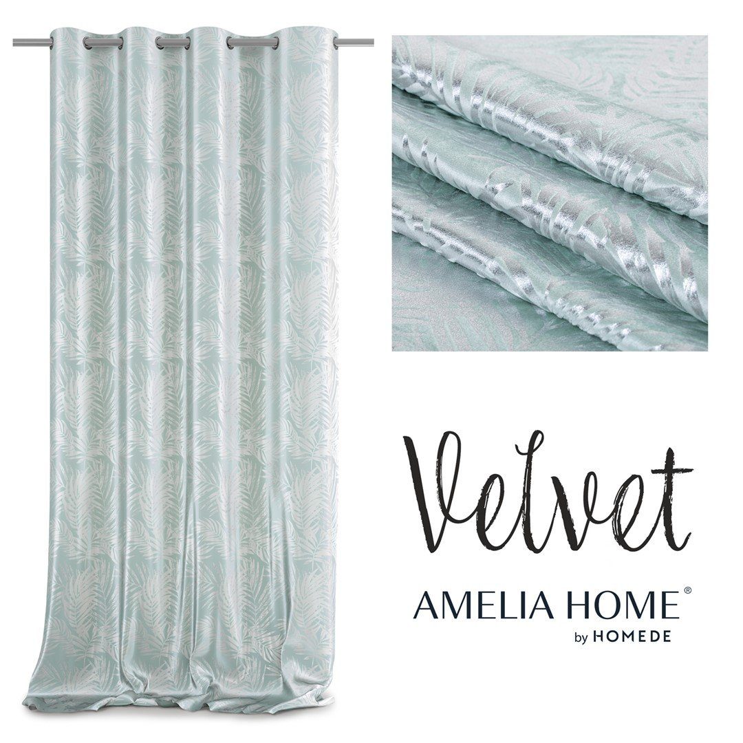 Vorhang Vorhang Silverleaves mit Ösen Ösenvorhang, Ösen blickdicht, blickdicht, (1 Aufhängung, pflegeleicht, AmeliaHome, St), langlebig elegant Minze &