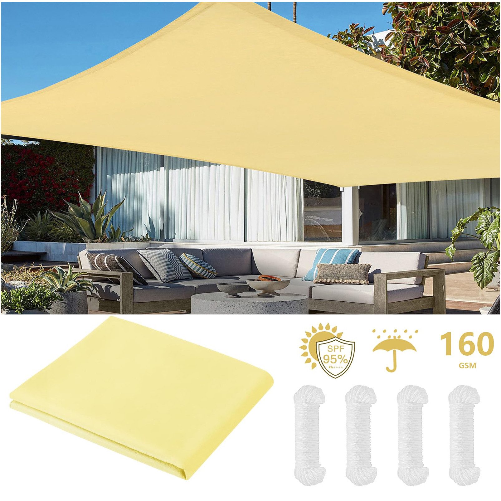 Jibenhome Sonnensegel Sonnensegel Wasserdicht, mit UV Schutz, Rechteckig, Quadratisch, Ösen, Oxford-Gewebe mit PU-Beschichtung für Balkon Garten Terrasse Camping
