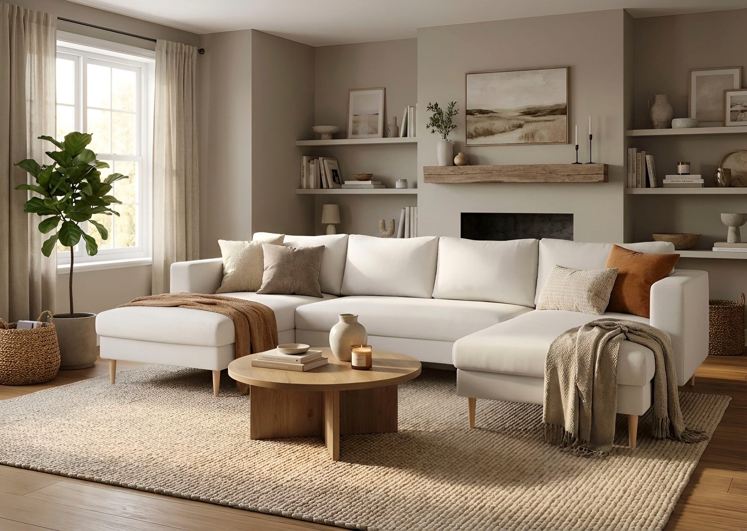 TRENDMANUFAKTUR Wohnlandschaft Amazing, wahlw. mit Schlaffunktion & Bettkasten, Fuß Buche lackiert, Sofa in U-Form, in Cord oder Struktur, Breite 305 cm