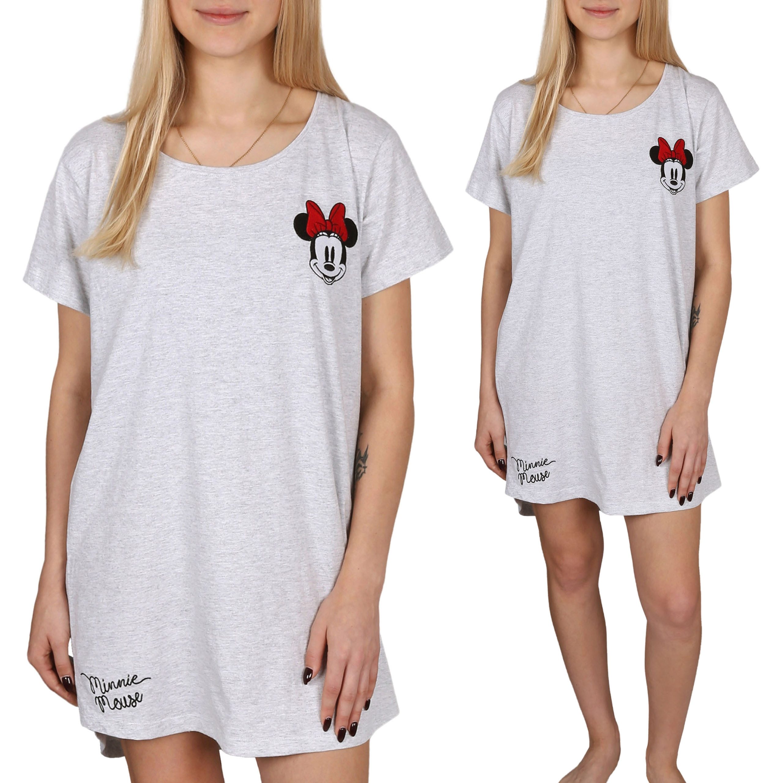 Disney Nachthemd DISNEY Nachthemd Damen – Minnie Mouse, Kurzarm, Grau Meliert