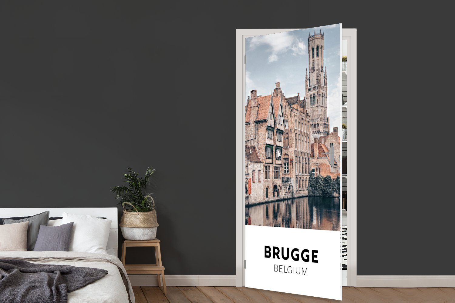 Belgien Matt, bedruckt, Fototapete 75x205 - (1 - Türtapete St), - Architektur Türaufkleber, Brügge Wasser, für MuchoWow Tür, cm