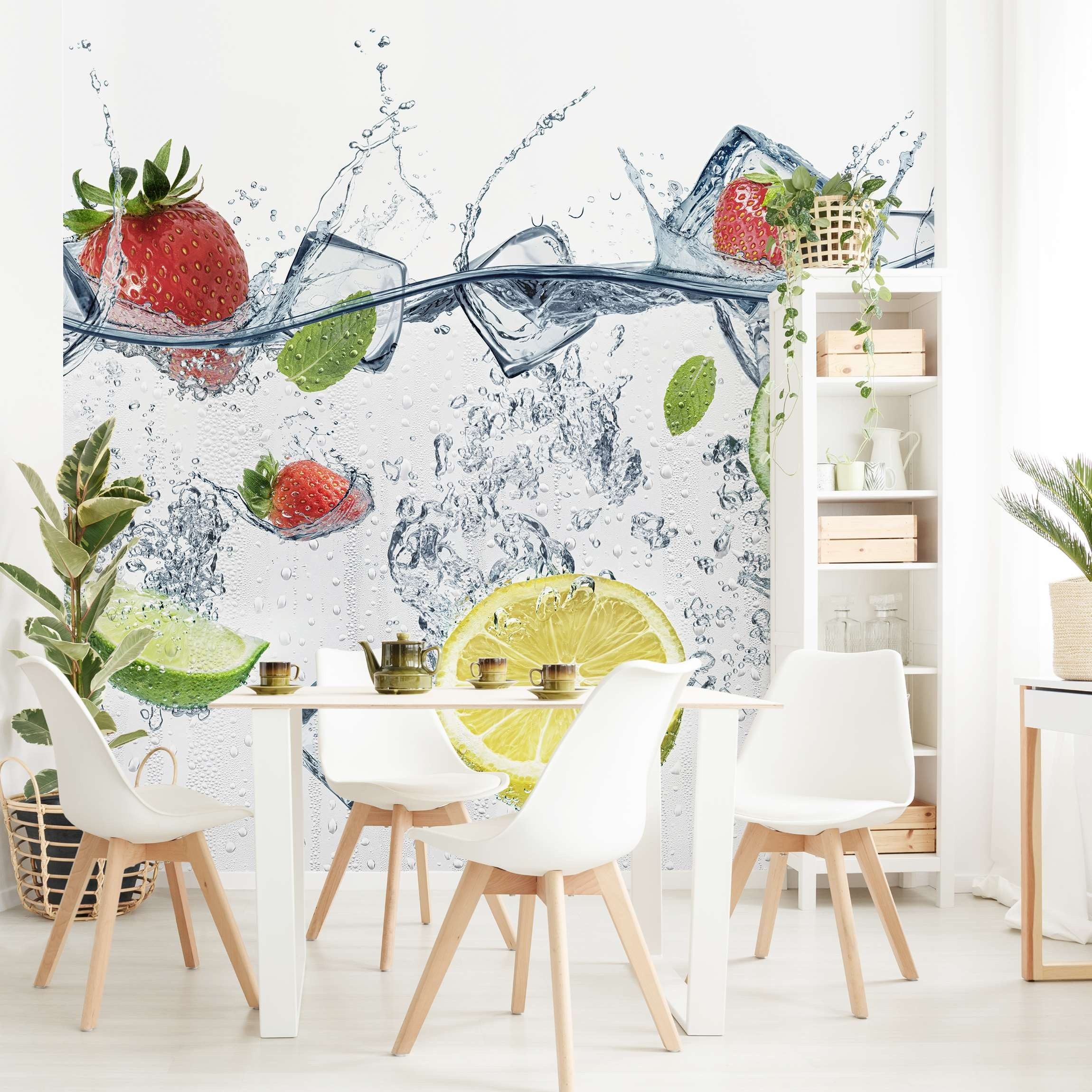 Bilderdepot24 Küchentapete Küche Limette Erdbeere Wasser günstig online kaufen
