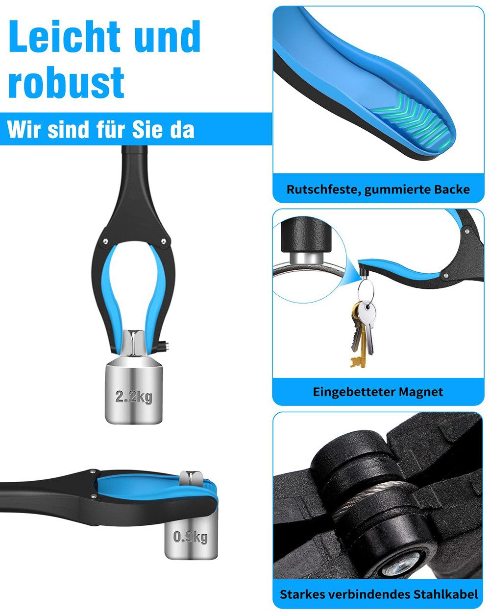 FOUORTUNATE-BEE Greifzange Greifzange Müllgreifer Müllzange faltbare Greifhilfe MüllSammler, faltbare Greifer für Senioren Kinder, Abfallgreifer mit Magnetspitzen, 360° Drehkopf, Rutschfeste Silikonklauen für sicheren Halt, für den Innen- und Außenbereich geeignet