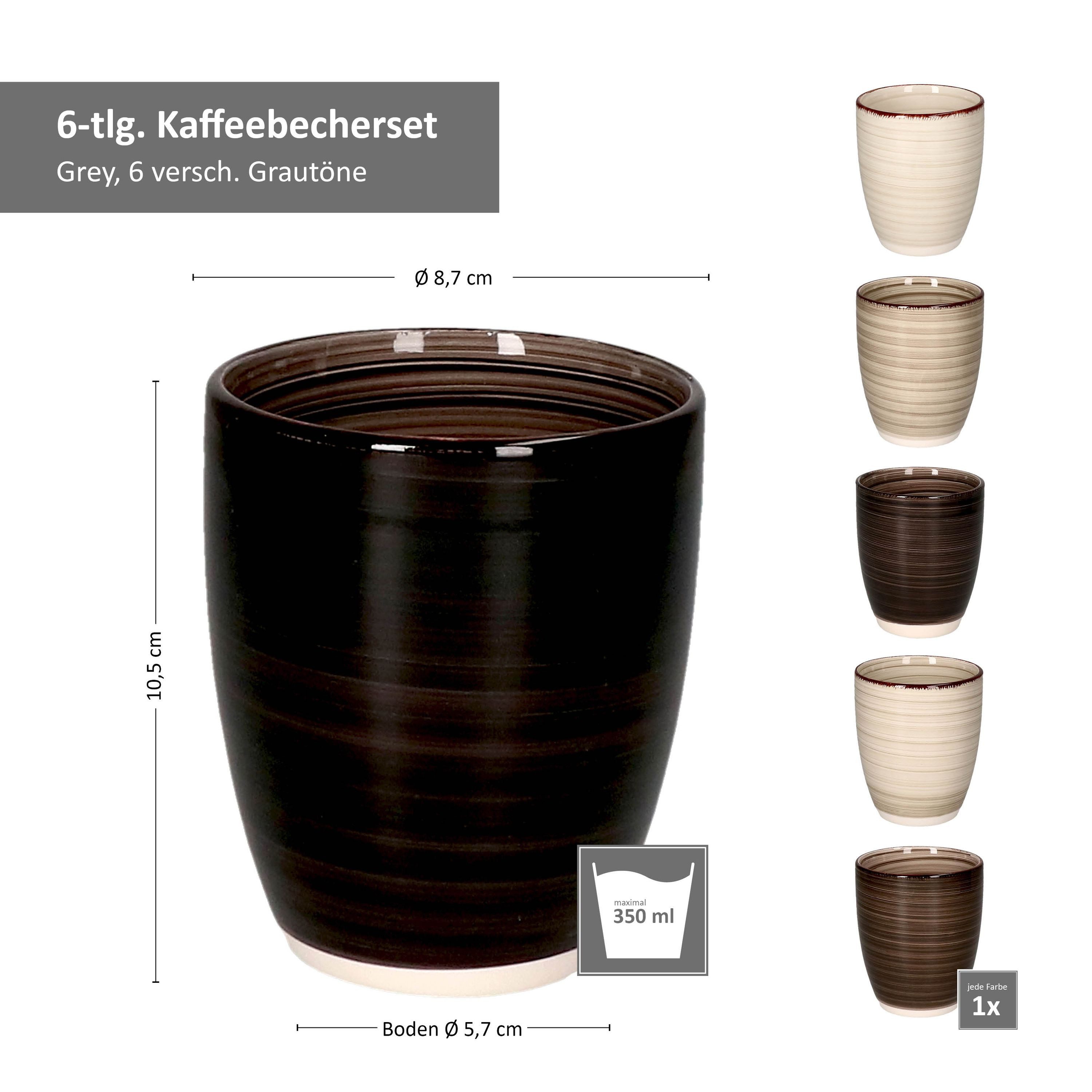 MamboCat Becher 6er Set Kaffeebecher Grey OHNE Henkel, Steingut – Bild 3 von 3