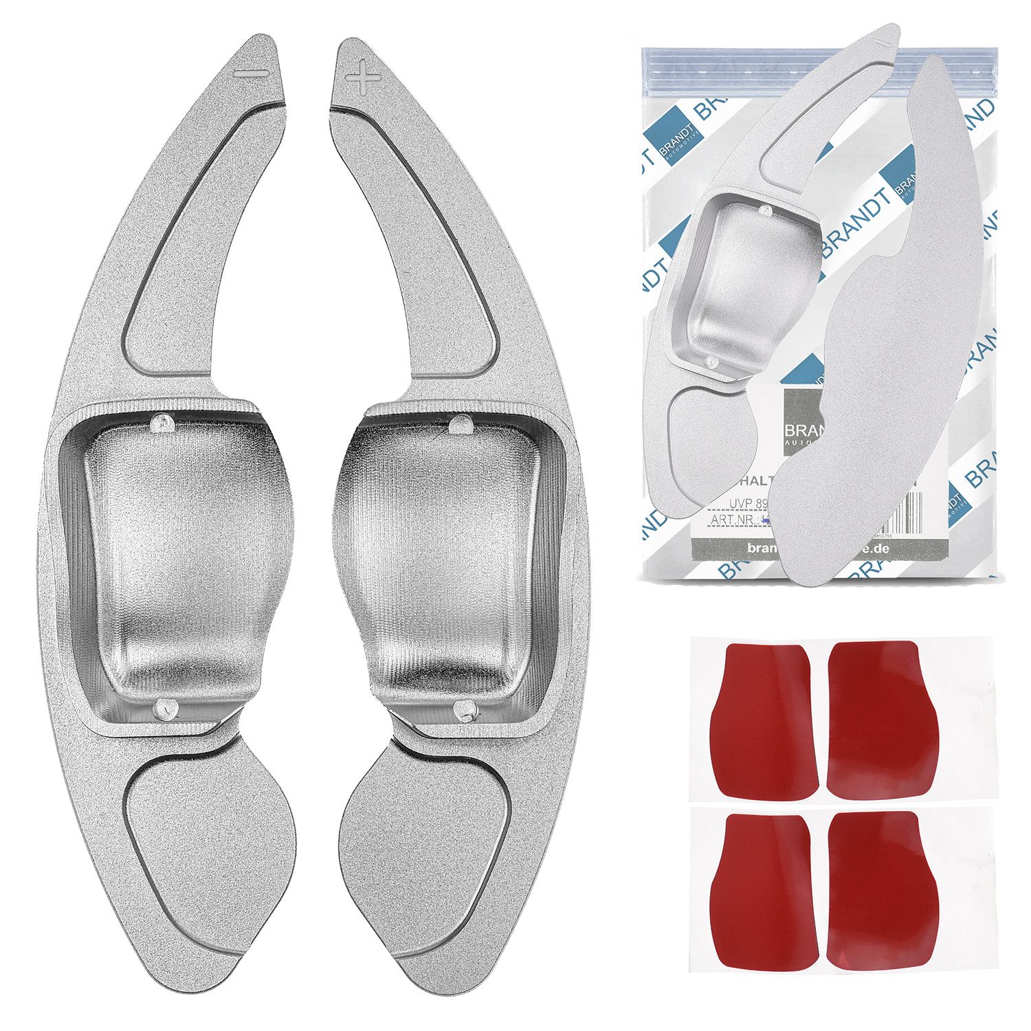 BRANDT AUTOMOTIVE Lenkeradapter Auto Lenkrad Schaltwippen Verlängerung SET Aluminium SILBER, (2-tlg., für SEAT LEON II 1P TOLEDO III 5P ALTEA ALHAMBRA II 7N)