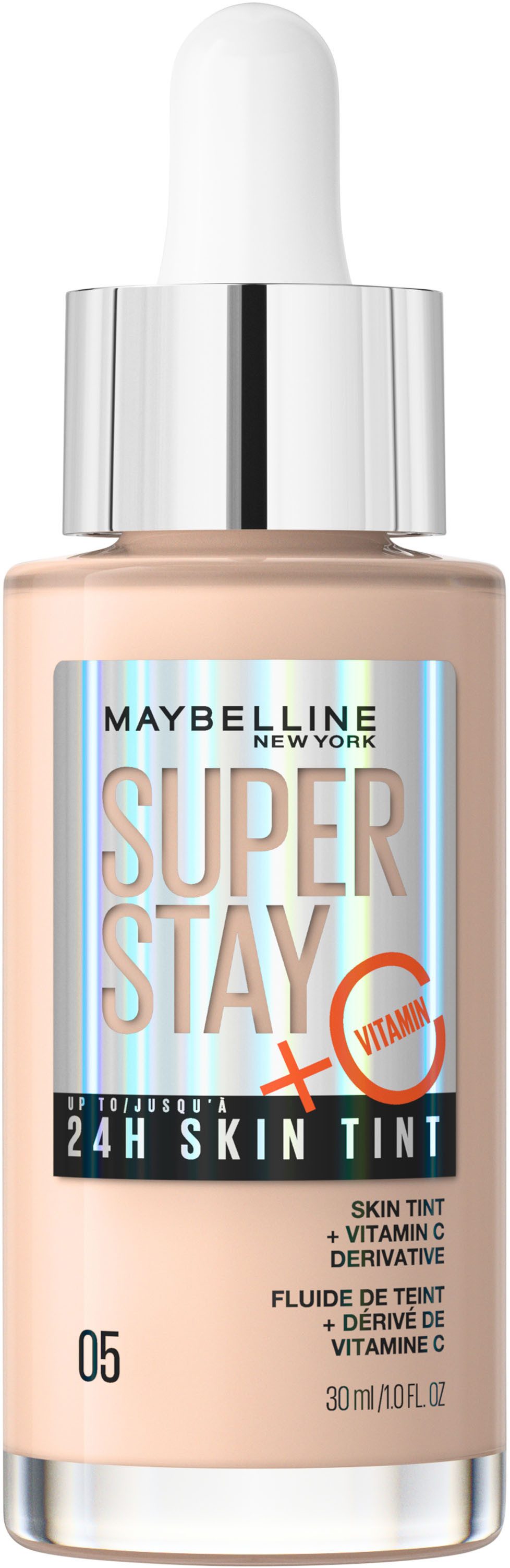 MAYBELLINE NEW YORK Foundation SUPER STAY 24H SKIN TINT MIT VITAMIN C, bietet dank hautähnlicher Pigmente eine leichte bis mittlere Deckkraft