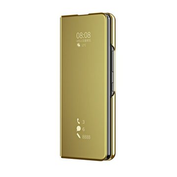 Wigento Handyhülle Für Samsung Galaxy Z Fold4 5G Clear View Spiegel Mirror Smartcover Gold Schutzhülle Cover Etui Tasche Hülle Neu Case Wake UP Funktion