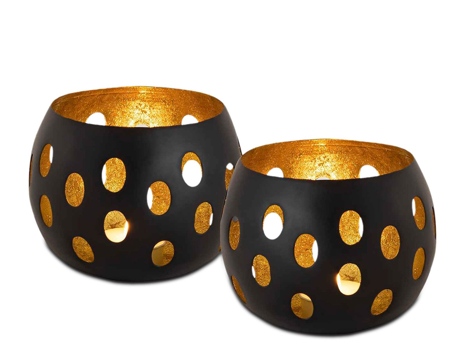 Teelichthalter Kerzenhalter Set 2-teilig Teelichthalter Kugelform Metall schwarz matt