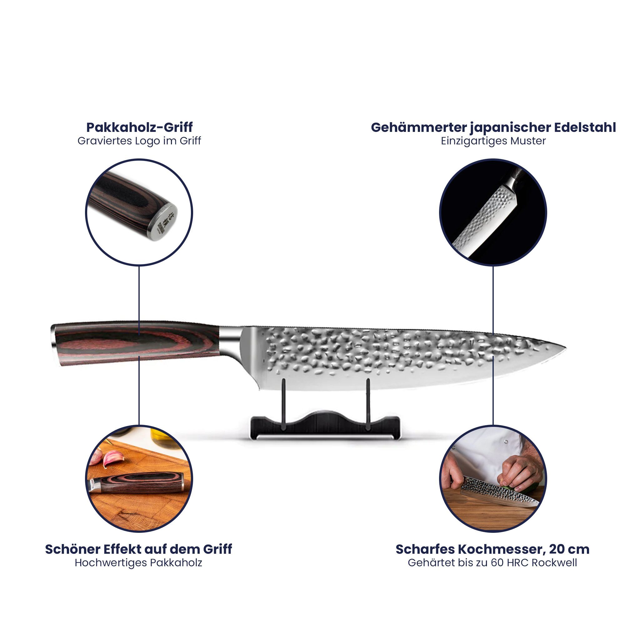 Messer ins cm - Edelstahl, Shinrai bis Kochmesser 20 Damastmesser Handgefertigt Detail Japan Gehämmertes Japanisches