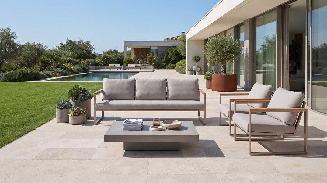 Xlmoebel Gartenlounge-Set Modernes Gartenmöbel Set Sofa 2 Sessel Couchtisch Terrasse, (Gartenmöbel, 3-tlg., 3-tlg), Kissen mit Reißverschluss, abnehmbar