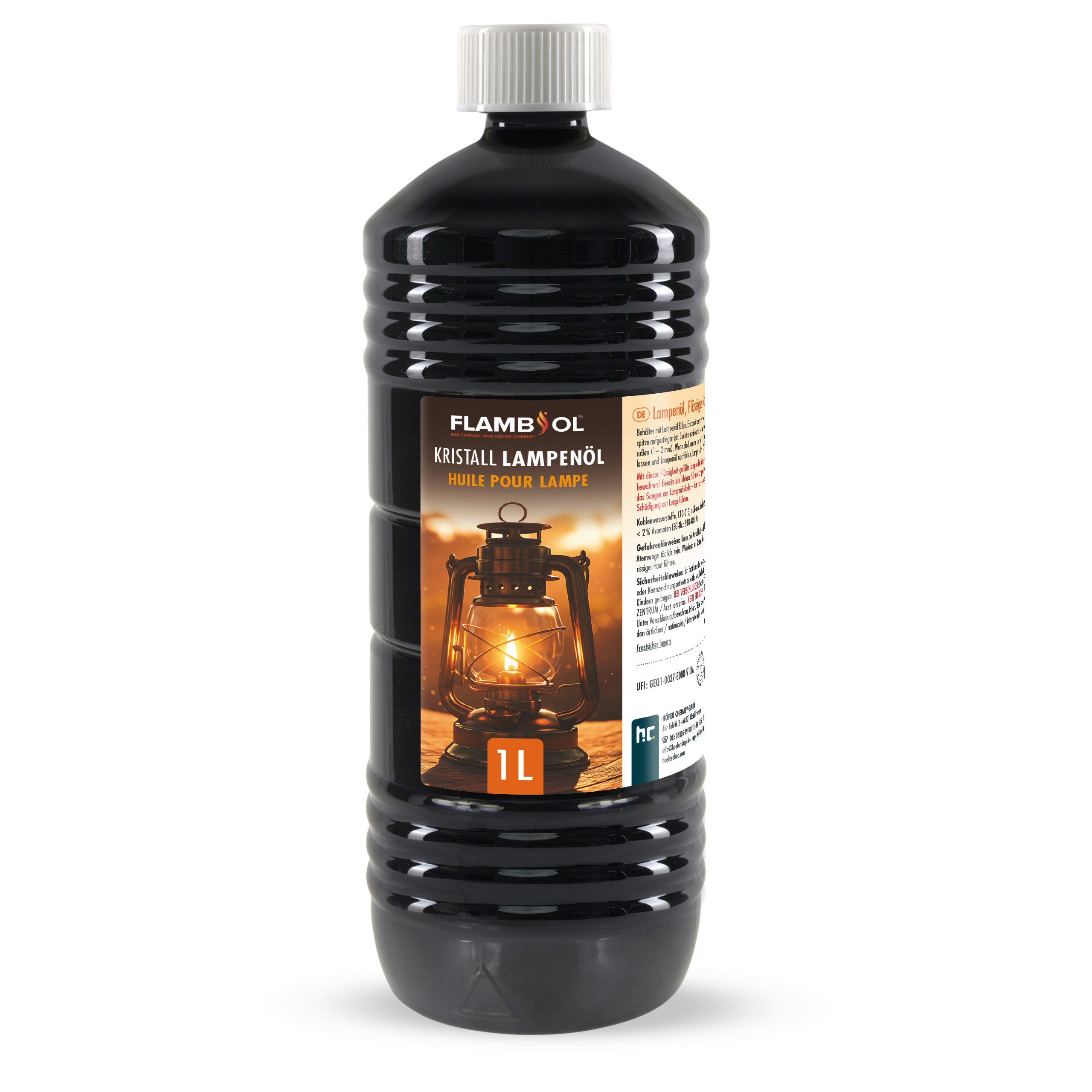 Höfer Chemie GmbH Lampenöl 1 L FLAMBIOL® Lampenöl Hochrein Kristallklar, 1 l, (1-St), Sauberer Brennstoff für Lampen und Fackeln