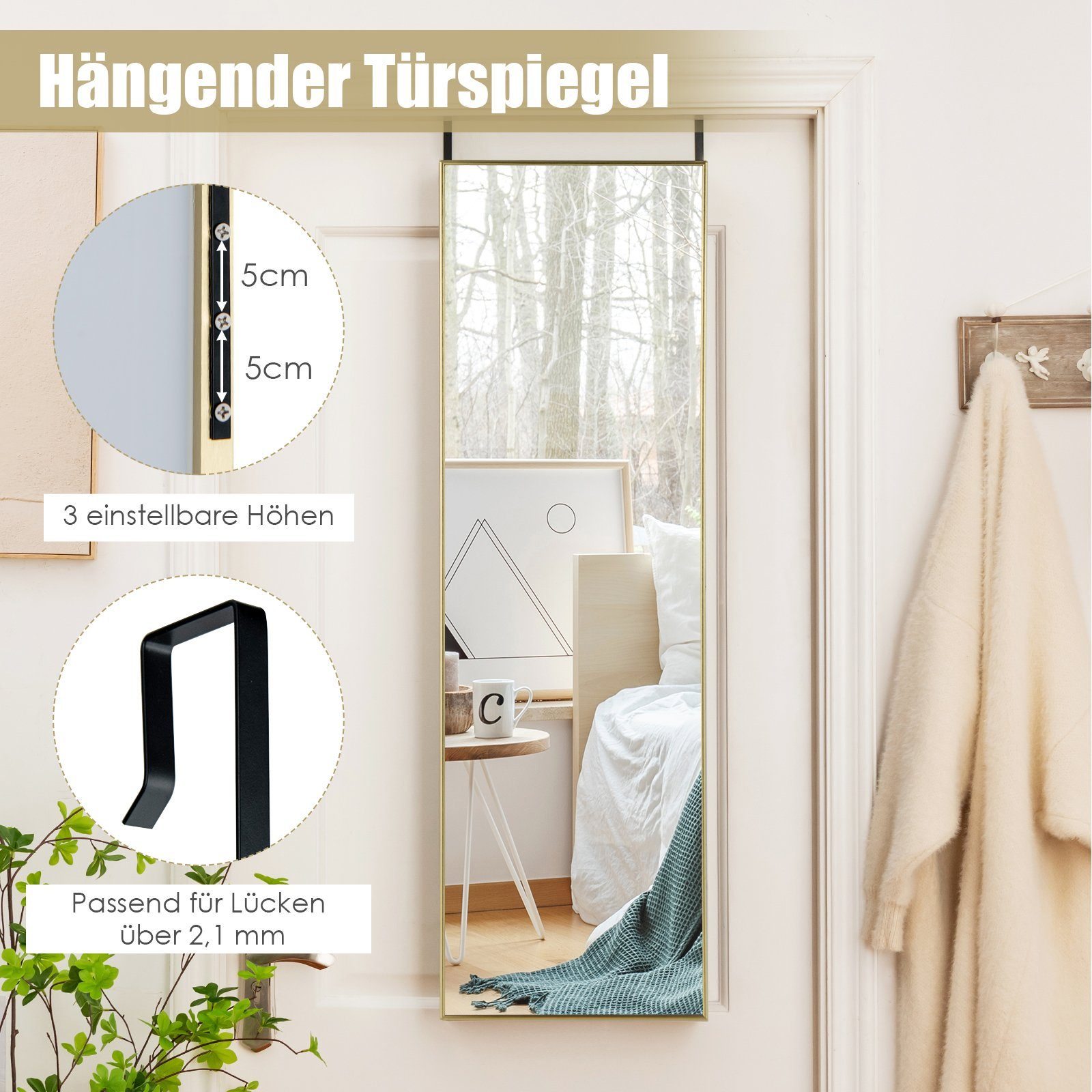 COSTWAY Wandspiegel, Ganzkörper, 37x120cm, höhenverstellbare Hängehaken, günstig online kaufen