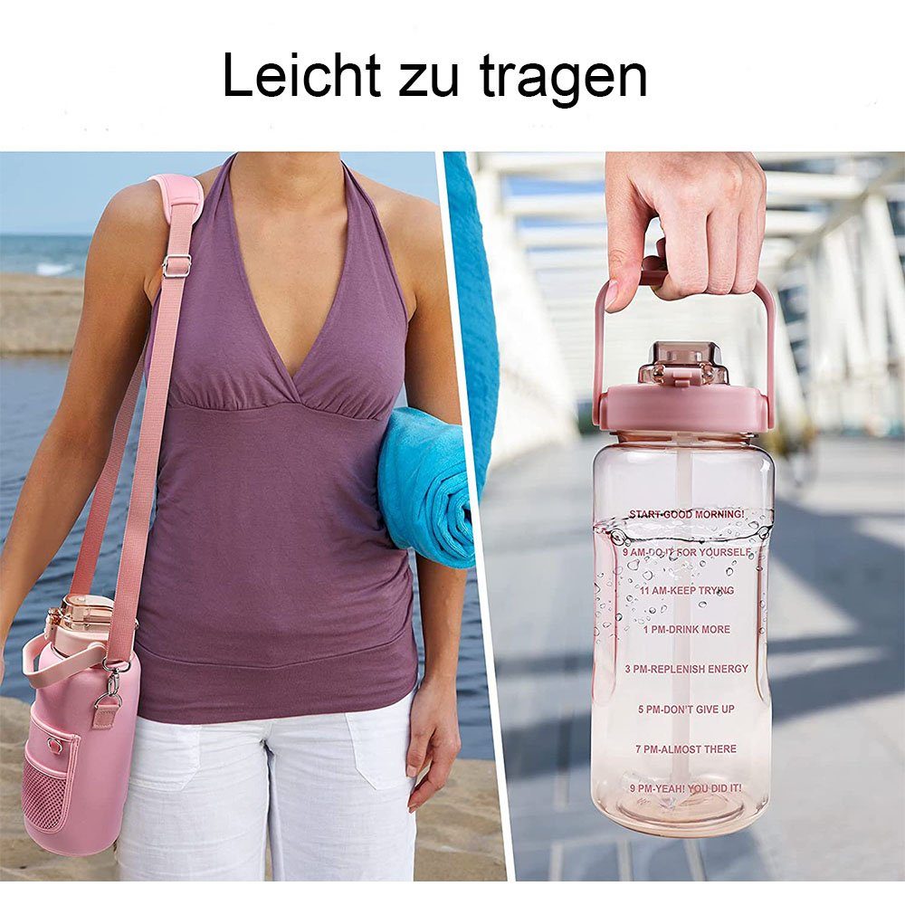 Sport Trinkflasche Strohhalm 2l Zeitmarkierung Rosa zggzerg Große mit Trinkflasche und