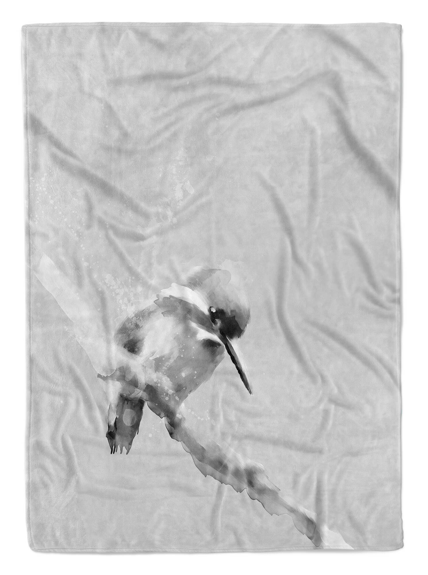 Art Handtuch Motiv, Saunatuch Baumwolle-Polyester-Mix Kuscheldecke Handtuch Handtücher Grau Strandhandtuch Sinus Vogel kleiner (1-St),