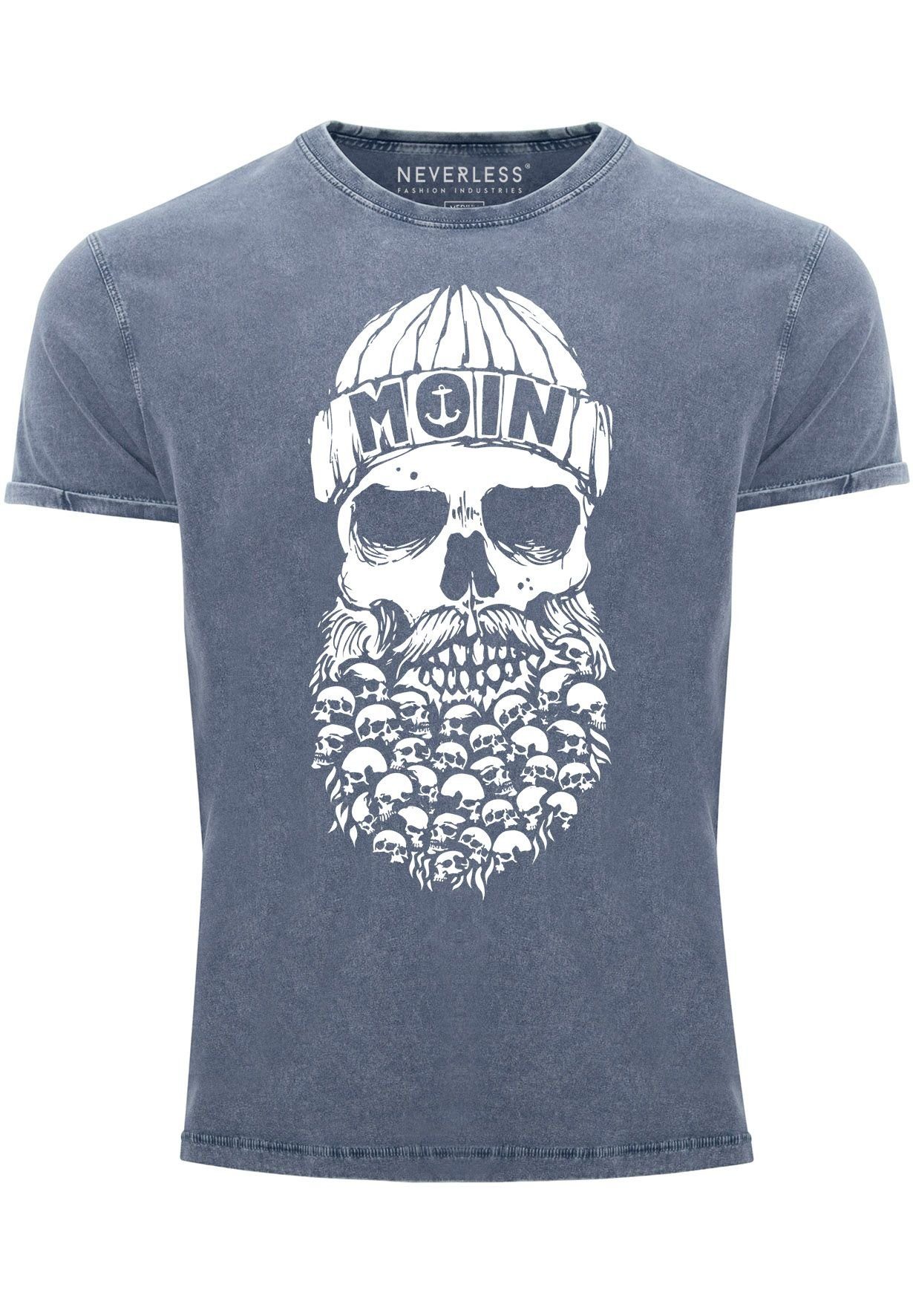 Neverless Print-Shirt blau Herren Ank Nordisch Dialekt mit Hamburg Shirt Skull Print Vintage Moin Totenkopf