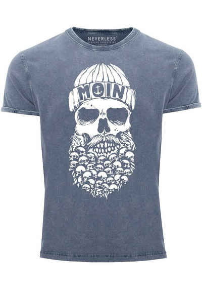 Neverless Print-Shirt Herren Vintage Shirt Totenkopf Nordisch Moin Hamburg Dialekt Skull Ank mit Print