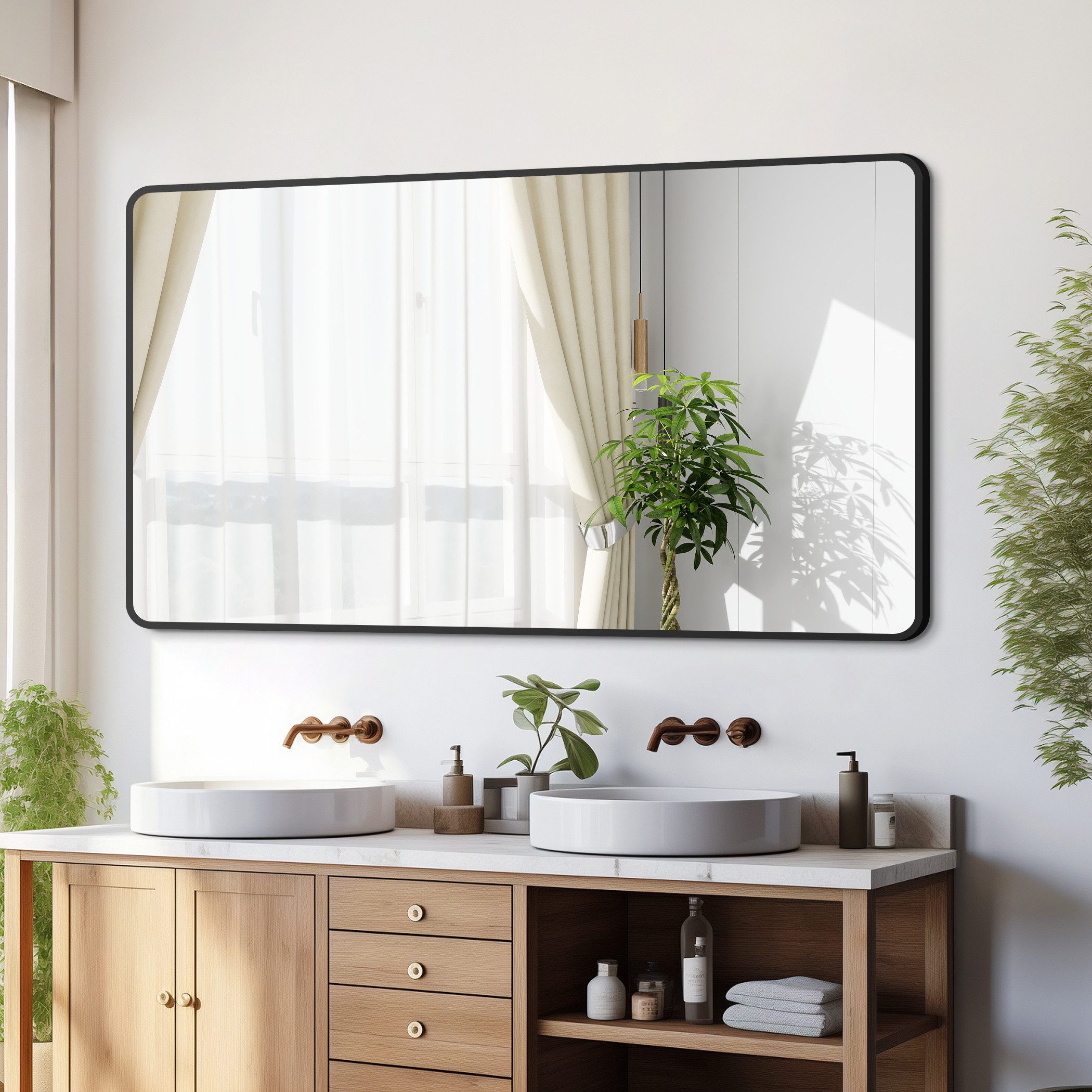 Hopibath Spiegel Bad Schwarz 120x70cm Badspiegel Extra groß (Wandspiegel gr günstig online kaufen