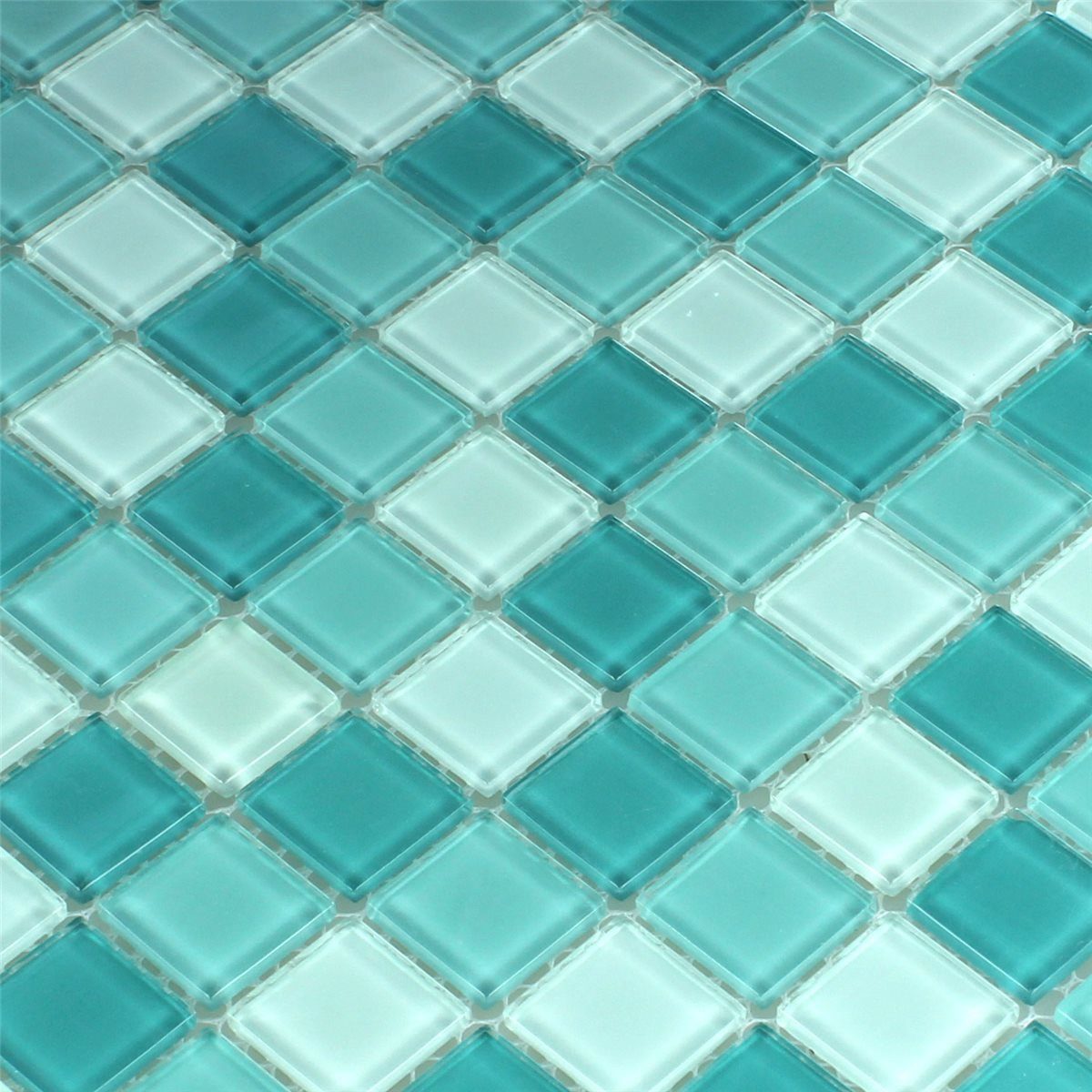 Mosafil Mosaikfliesen Glasmosaik Fliesen Venecia Türkis Grün, Glas 32.700x30.200, grün-türkis, Verlegefertig auf ein Netz geklebt - Frostsicher - Wasserfest