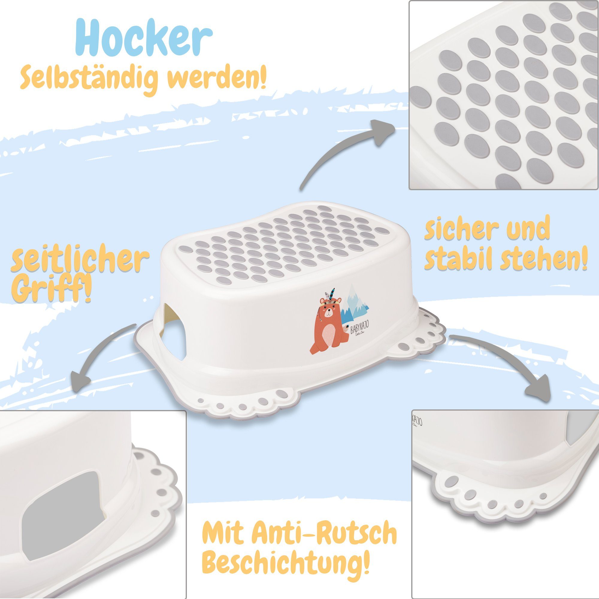 3-tlg), TÜV Bärchen Toilettentrainer, Baby (Set, Babykajo Topf, Rheinland Töpfchen, weiß - Hocker geprüft!