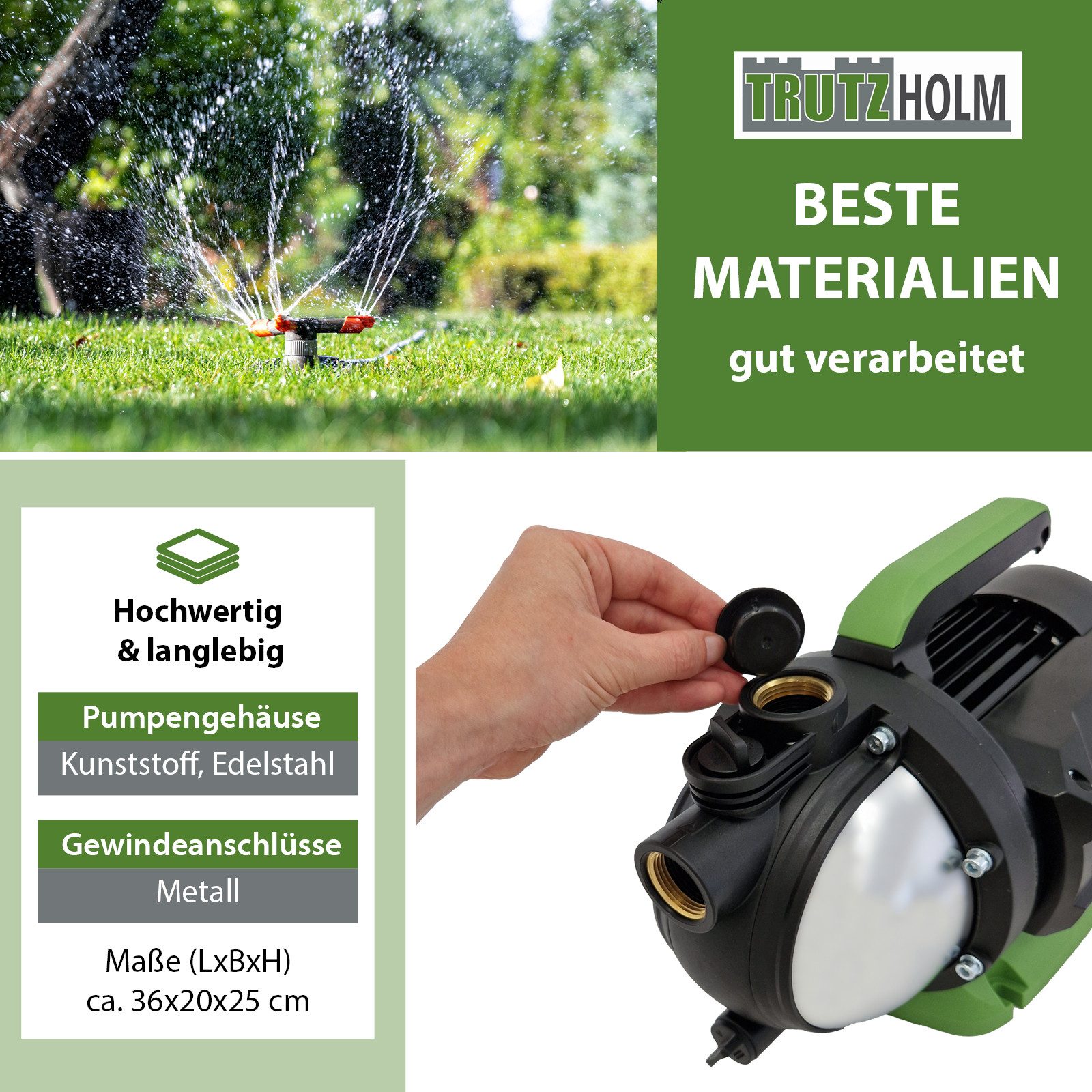TRUTZHOLM Gartenpumpe Jetpumpe Edelstahl 800 W 3200 l/h Förderhöhe 44 m Saugpumpe Pumpe, Gartenbewässerung, Wassertransfer