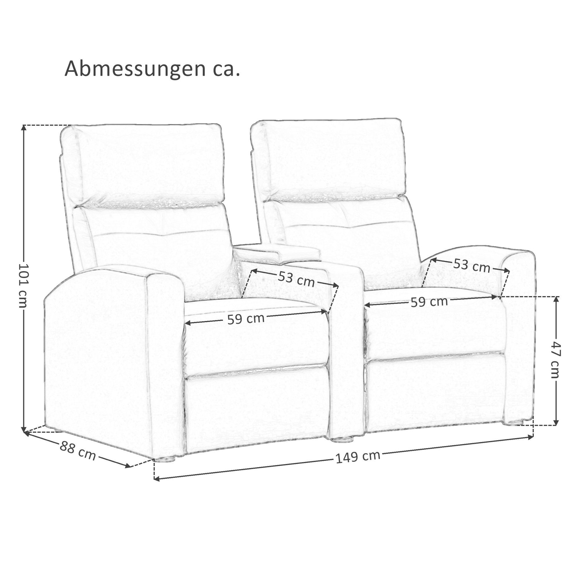 Raburg TV-Sessel Liegefunktion per in Körperdruck, 2er-Kinosessel Relaxposition bis kg SCHWARZ, & 120 Kunstleder BEAM, Zweisitzer