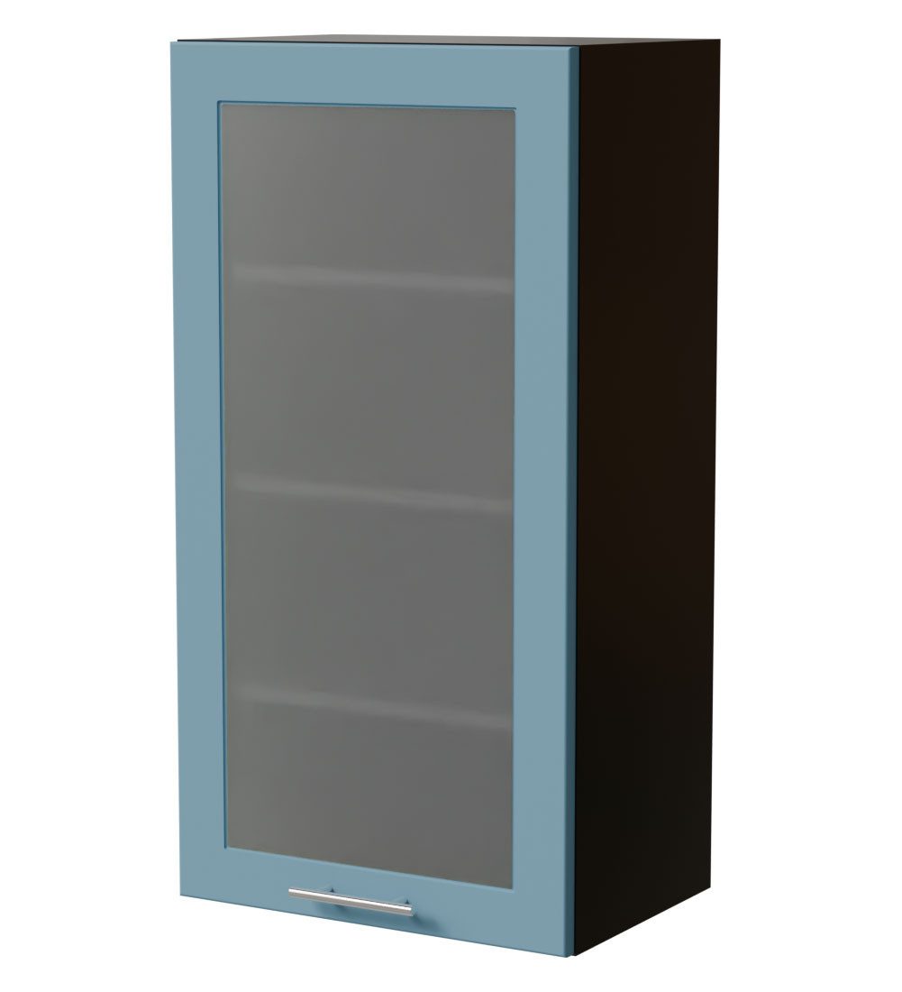 Feldmann-Wohnen Klapphängeschrank Bari (W4S/50, 1-türig, 3 Einlegeböden, 1-St., moderne Kassettenoptik, lackierte Fronten, Milchglaseinsatz) 50x32,5x96cm RAL 5024 pastellblau (K5), Schwarz