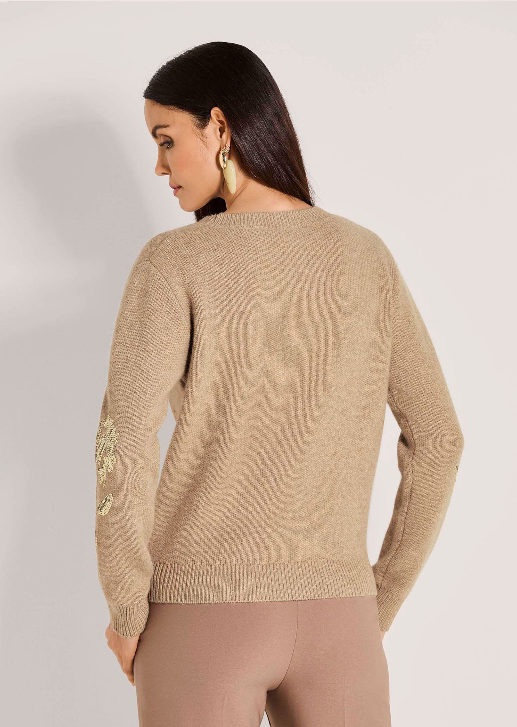 MADELEINE Strickpullover Glamouröser Wollpullover mit Pailletten Festlicher Pullover mit floralem Muster, Rundhals und langen Ärmeln